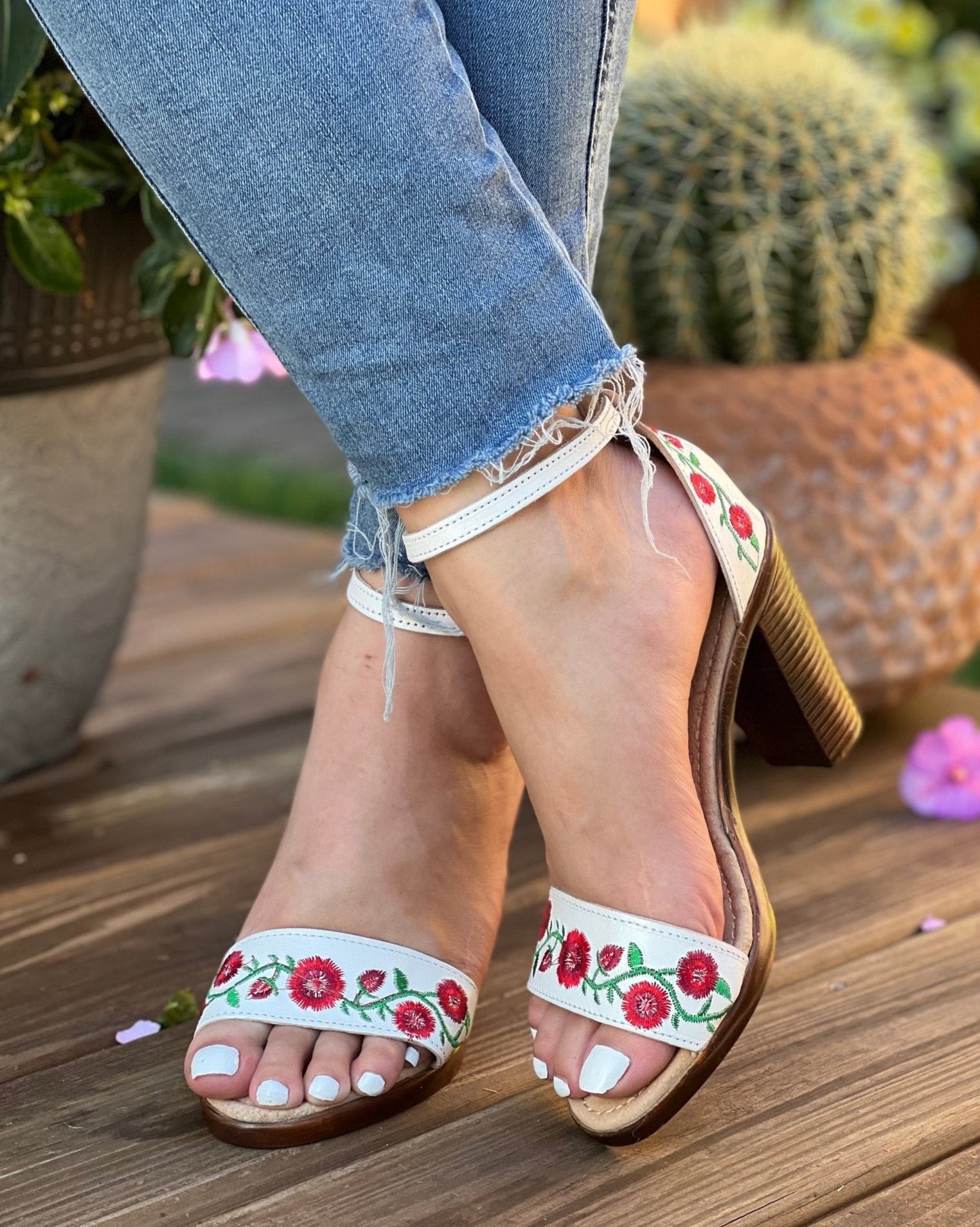 Mexican Embroidered Leather Block Heels. Camila Heels. - Solei Store