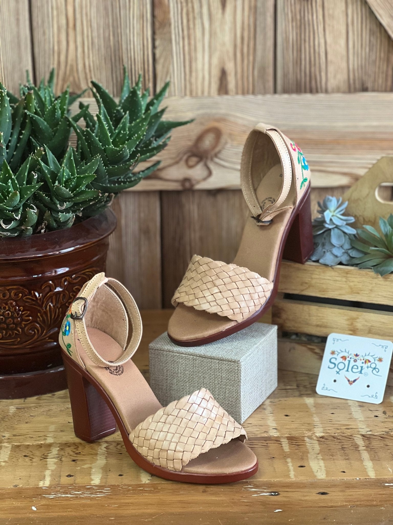 Mexican Embroidered Leather Block Heels. Salma Heels. - Solei Store