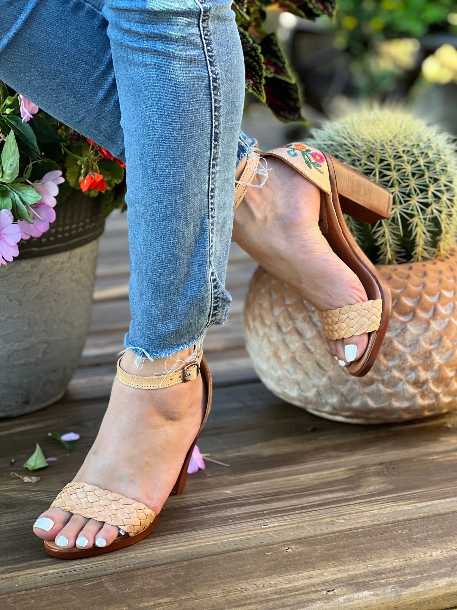 Mexican Embroidered Leather Block Heels. Salma Heels. - Solei Store