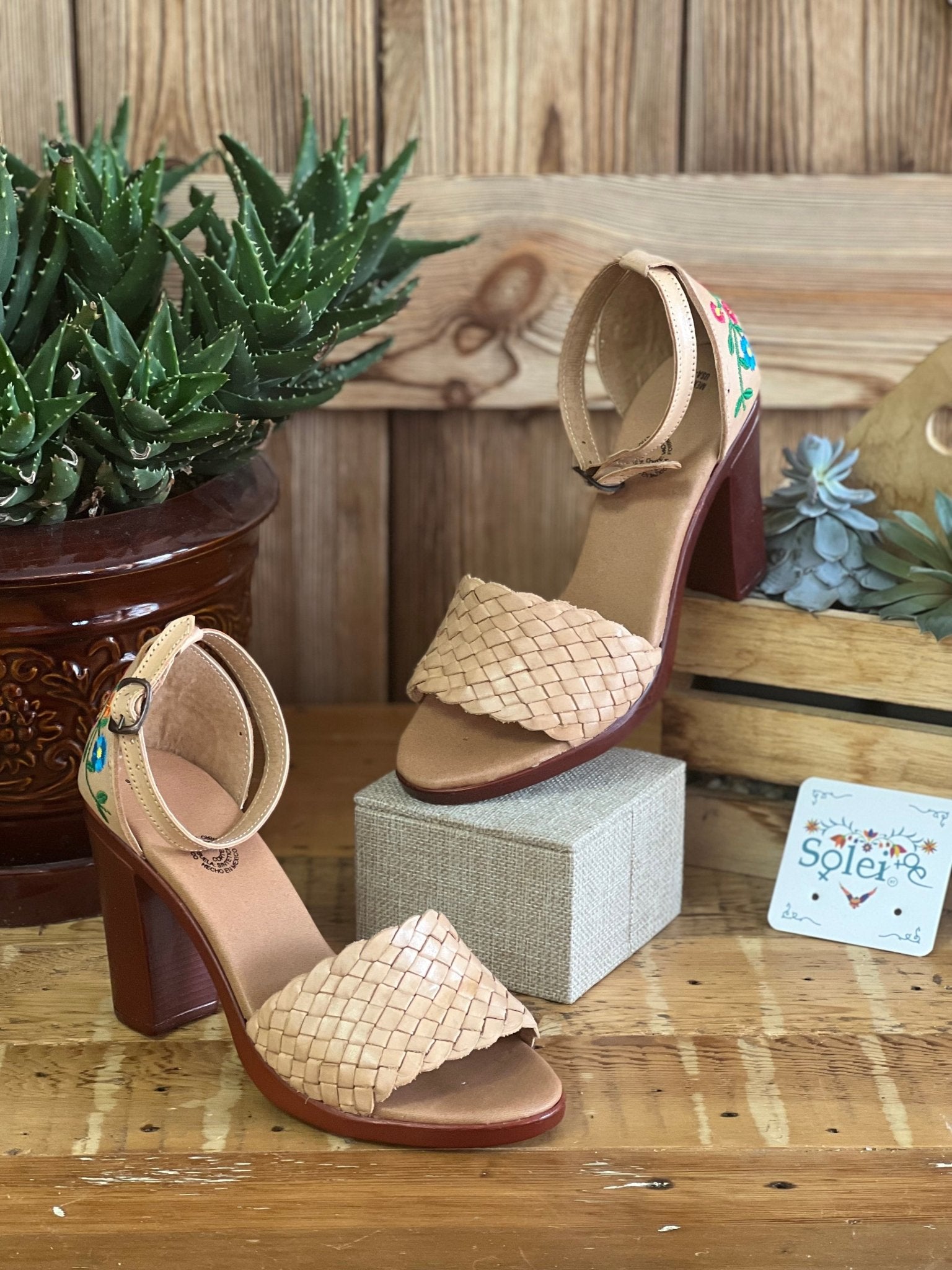 Mexican Embroidered Leather Block Heels. Salma Heels. - Solei Store