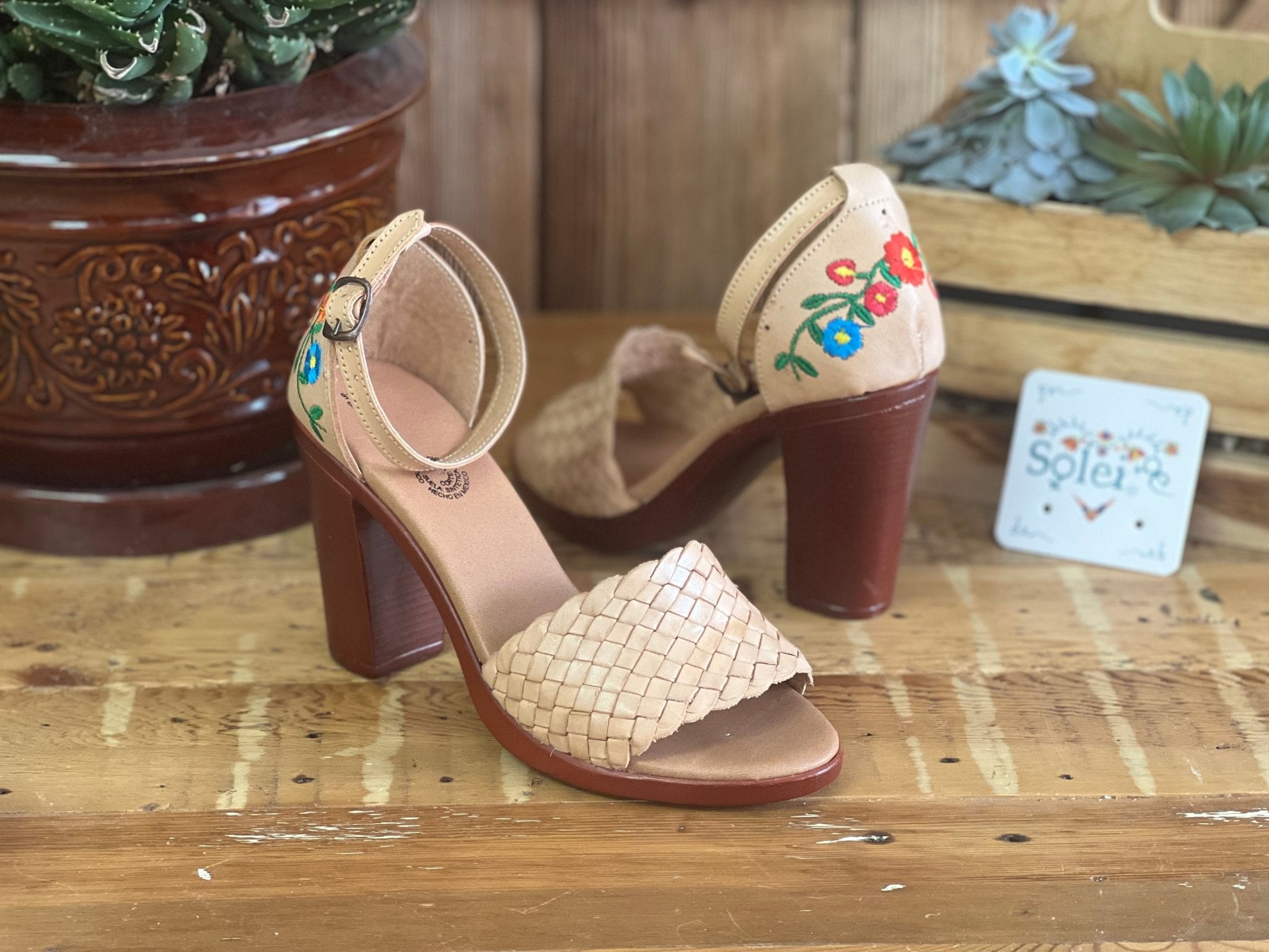 Mexican Embroidered Leather Block Heels. Salma Heels. - Solei Store