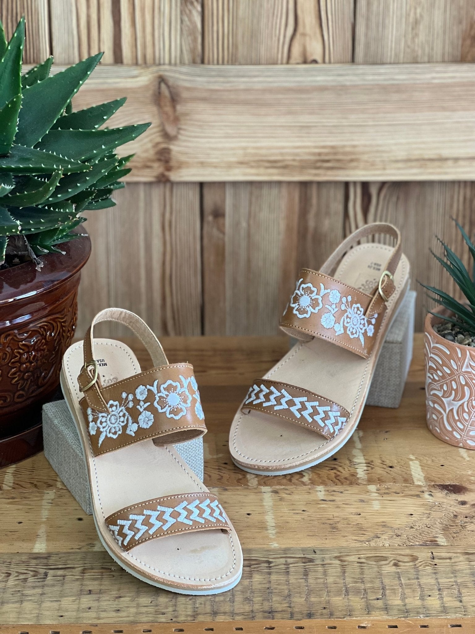 Mexican Embroidered Leather Sandals. Leonor Sandals. - Solei Store