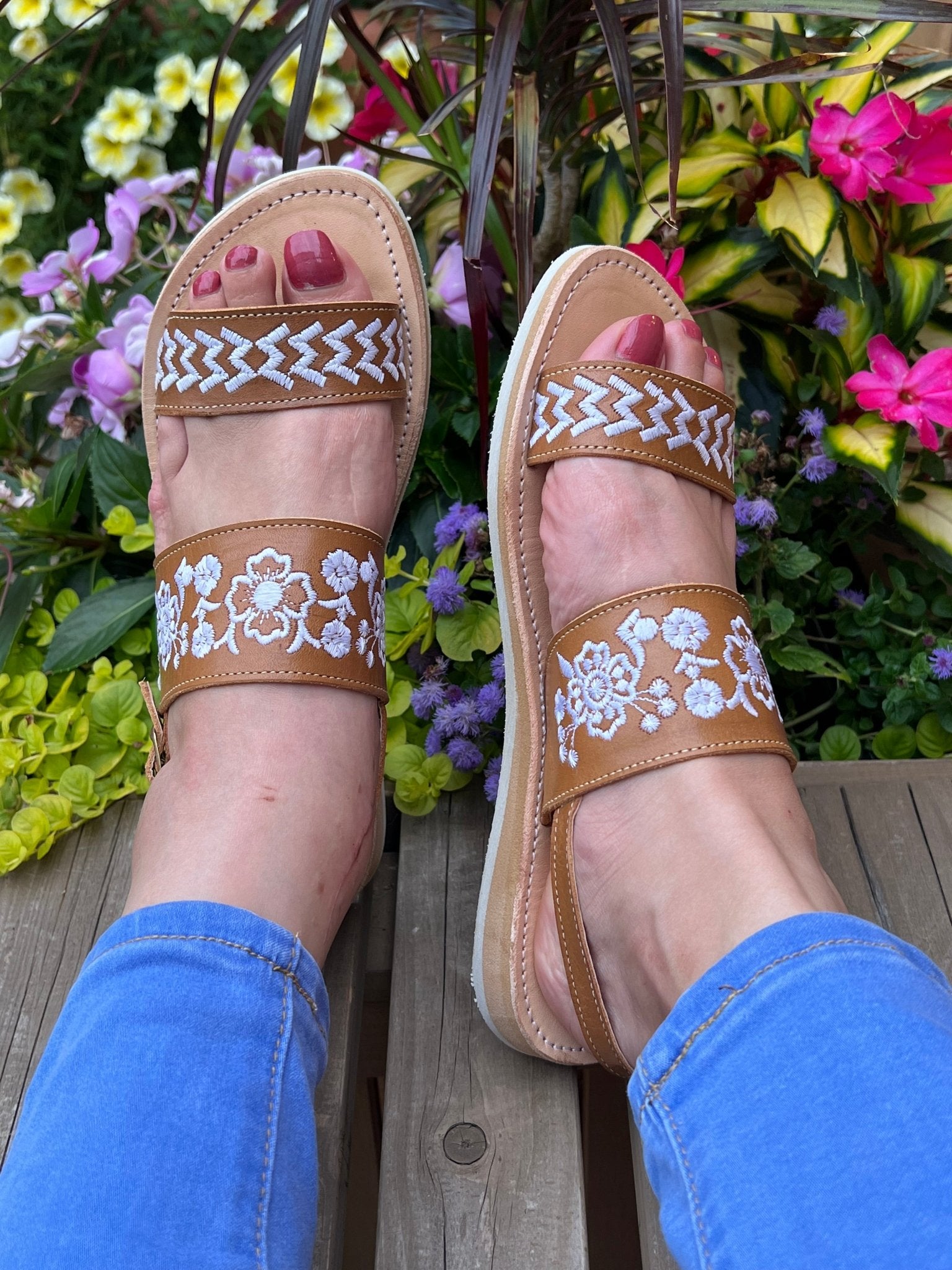Mexican Embroidered Leather Sandals. Leonor Sandals. - Solei Store