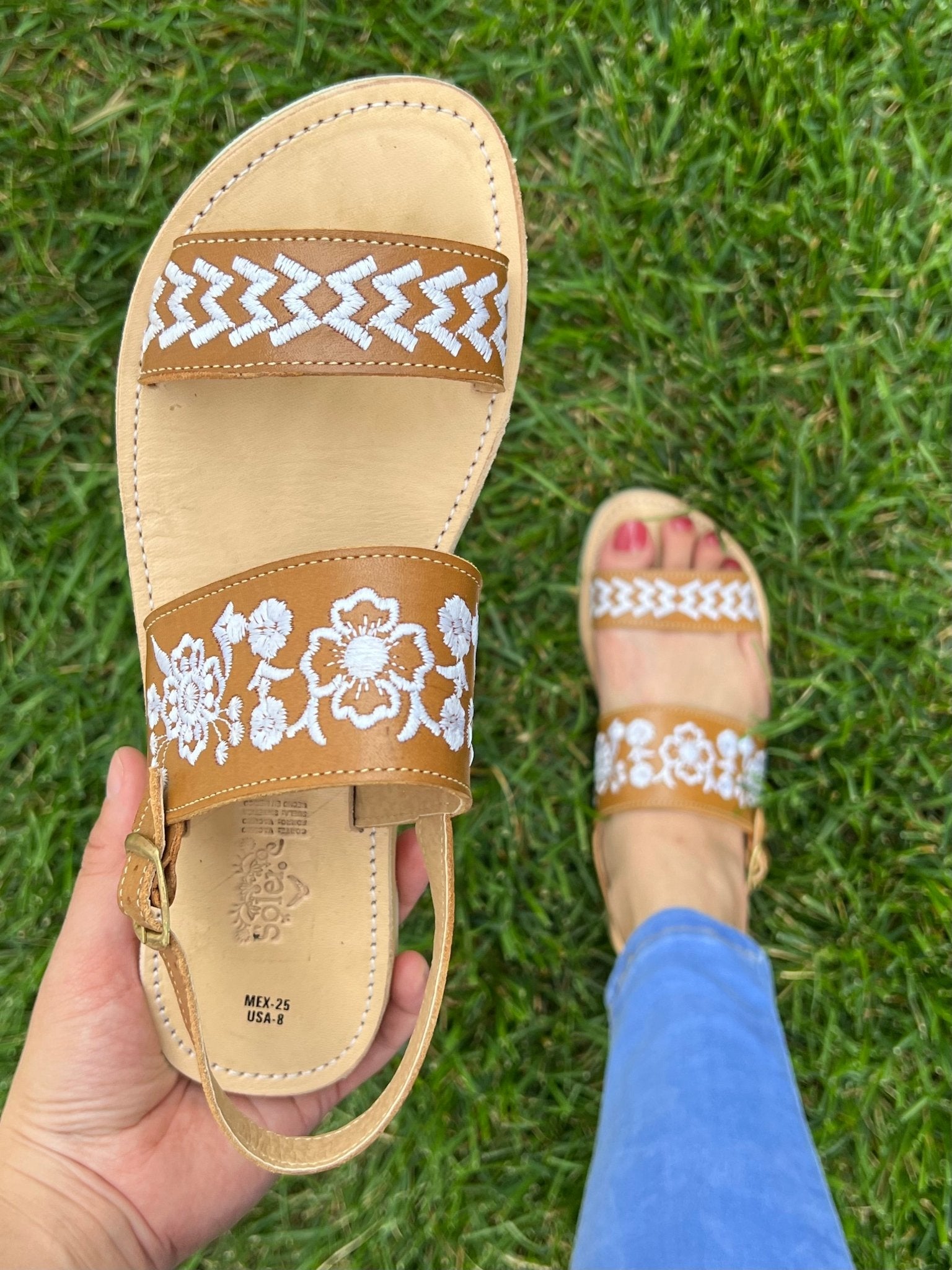 Mexican Embroidered Leather Sandals. Leonor Sandals. - Solei Store