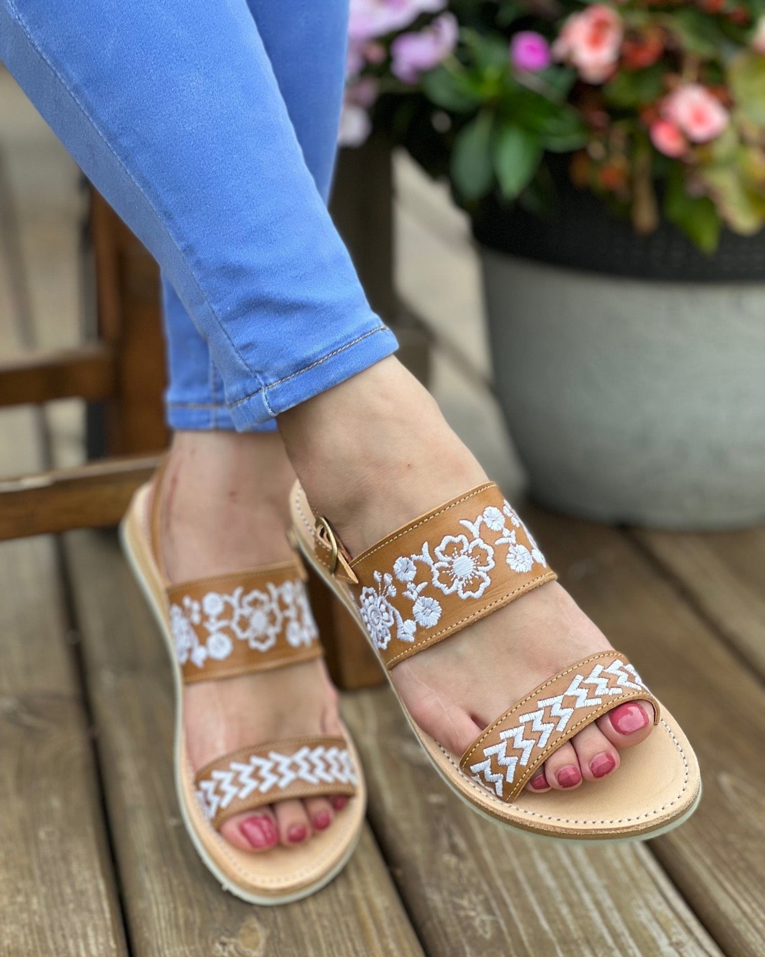 Mexican Embroidered Leather Sandals. Leonor Sandals. - Solei Store
