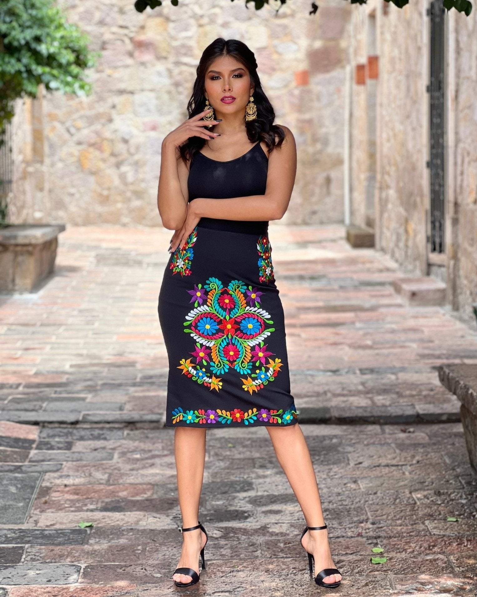 Mexican Embroidered Midi Skirt. Rebeca Midi Skirt. - Solei Store