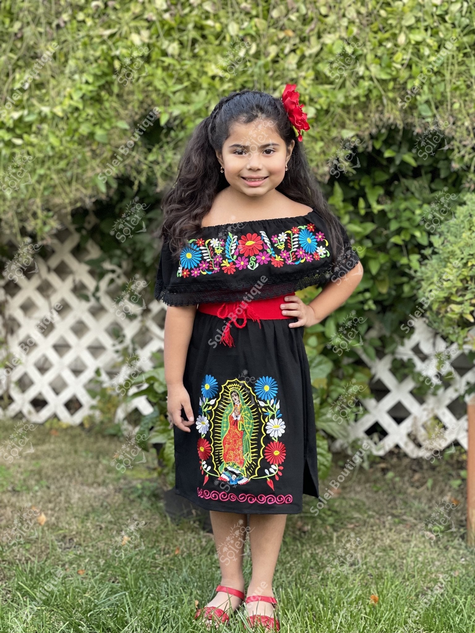 Mexican Embroidered Off the Shoulder Girls Dress. - Solei Store