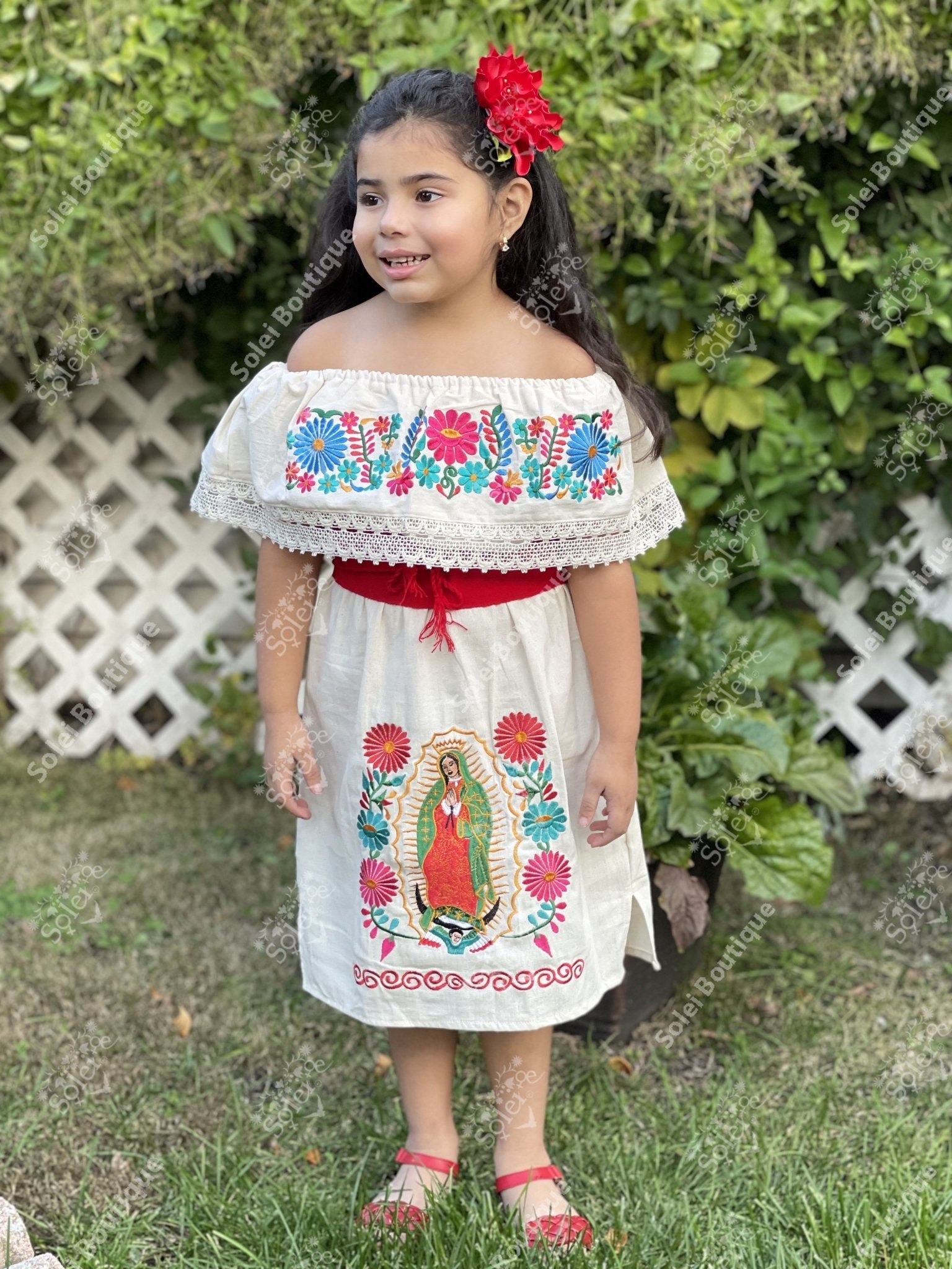 Mexican Embroidered Off the Shoulder Girls Dress. - Solei Store
