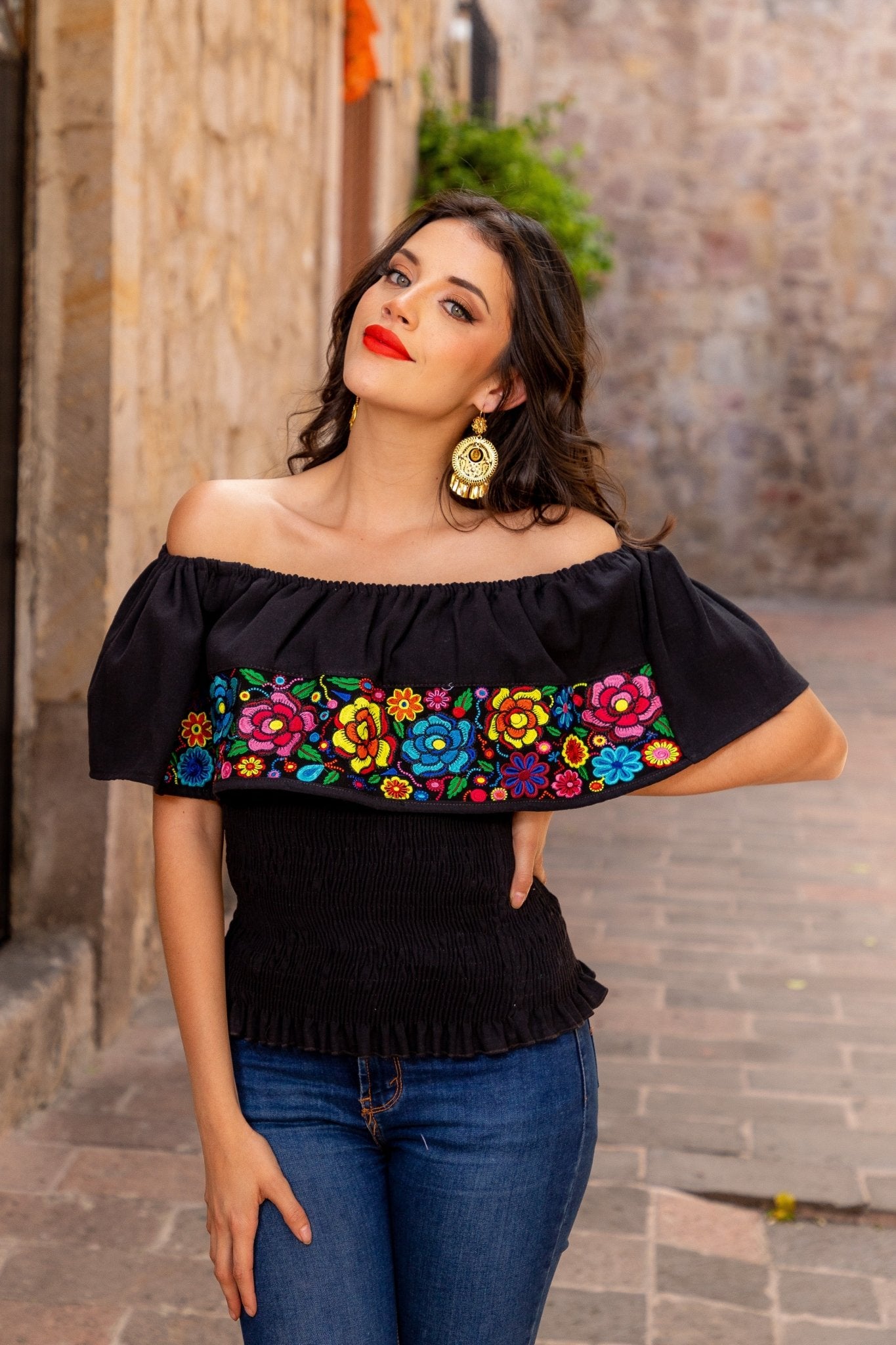 Mexican Embroidered Off the Shoulder Top. Rosalia Fino Crop Top. - Solei Store