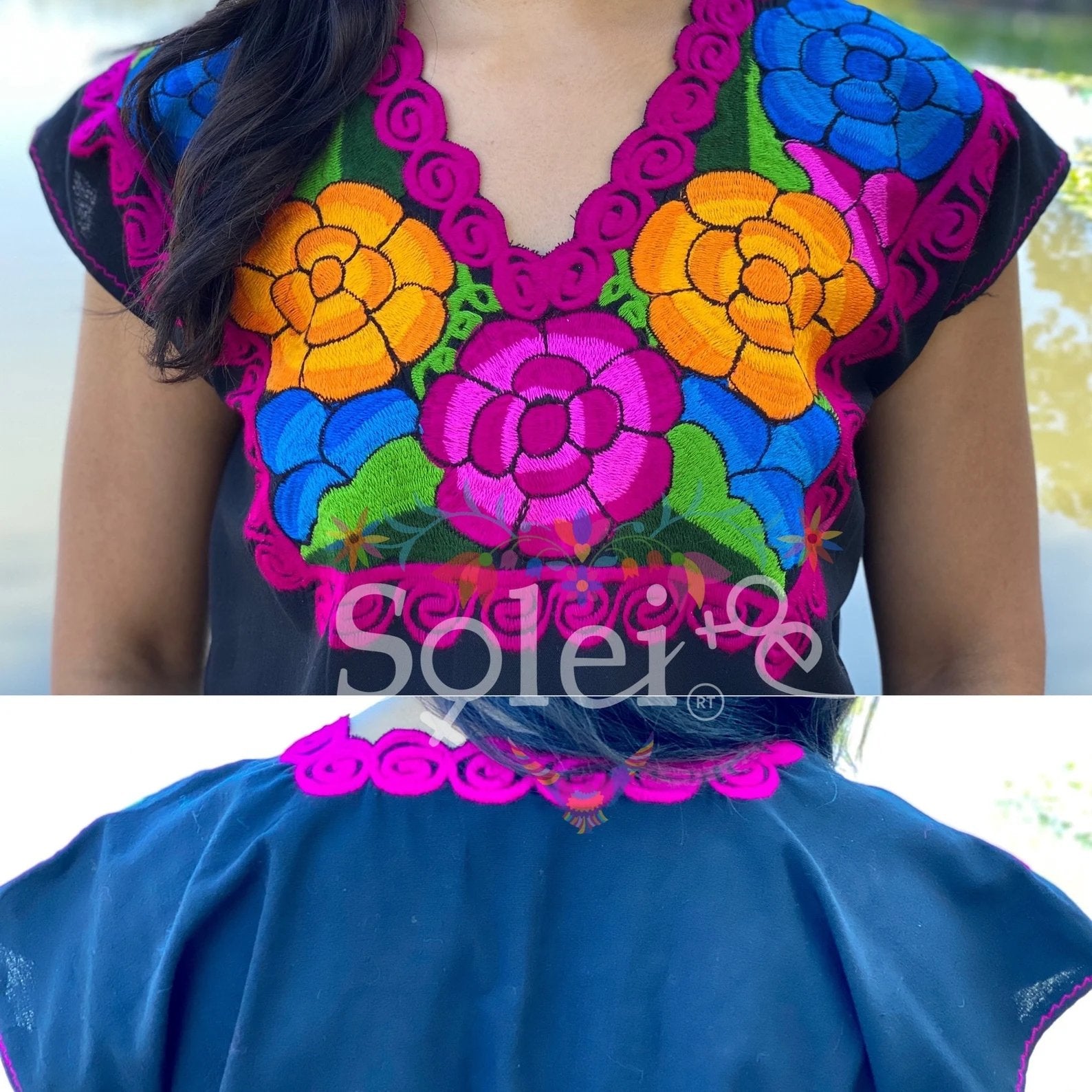 Mexican Embroidered Top with Decorated Collar. Blusa Zinacatan Floral - Solei Store