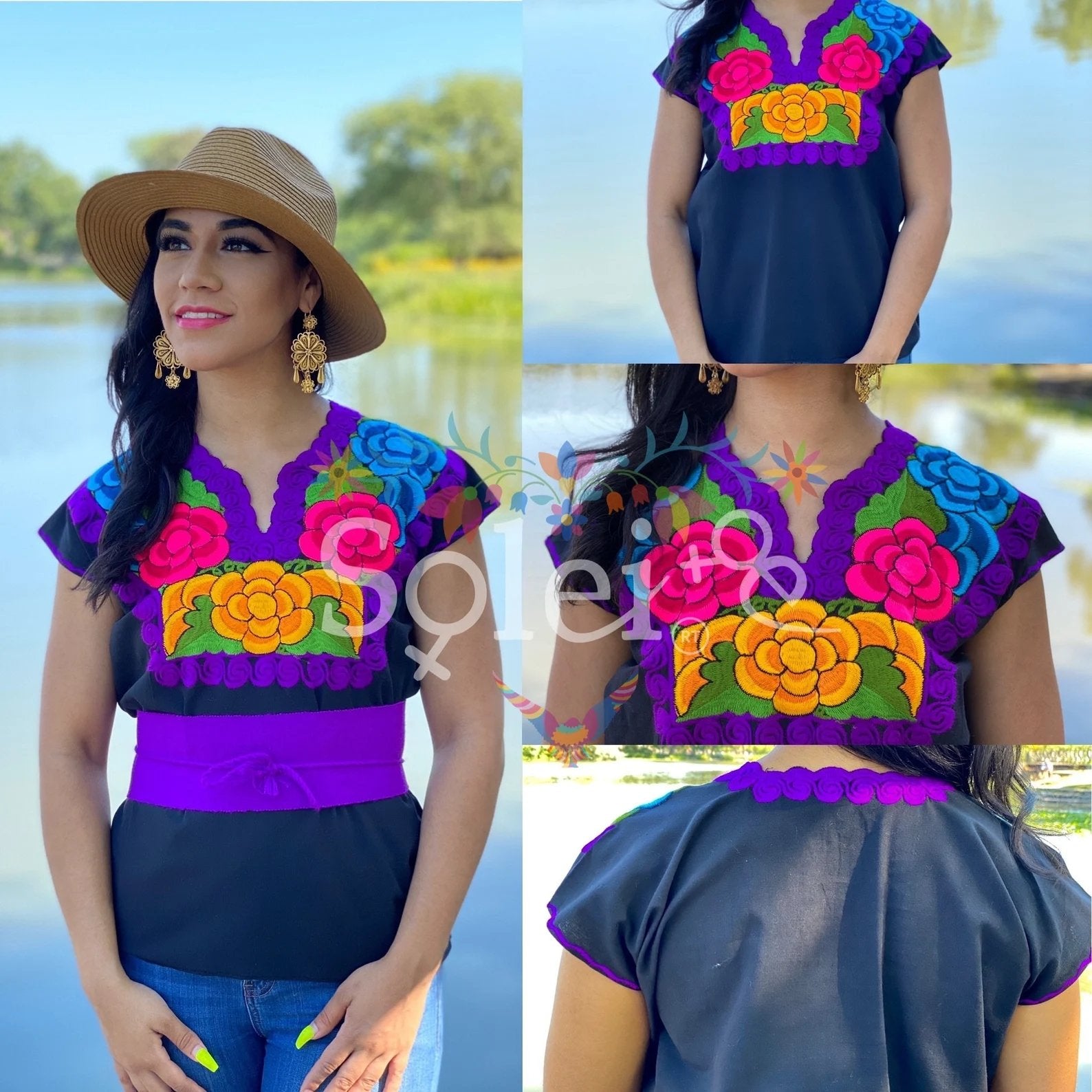 Mexican Embroidered Top with Decorated Collar. Blusa Zinacatan Floral - Solei Store