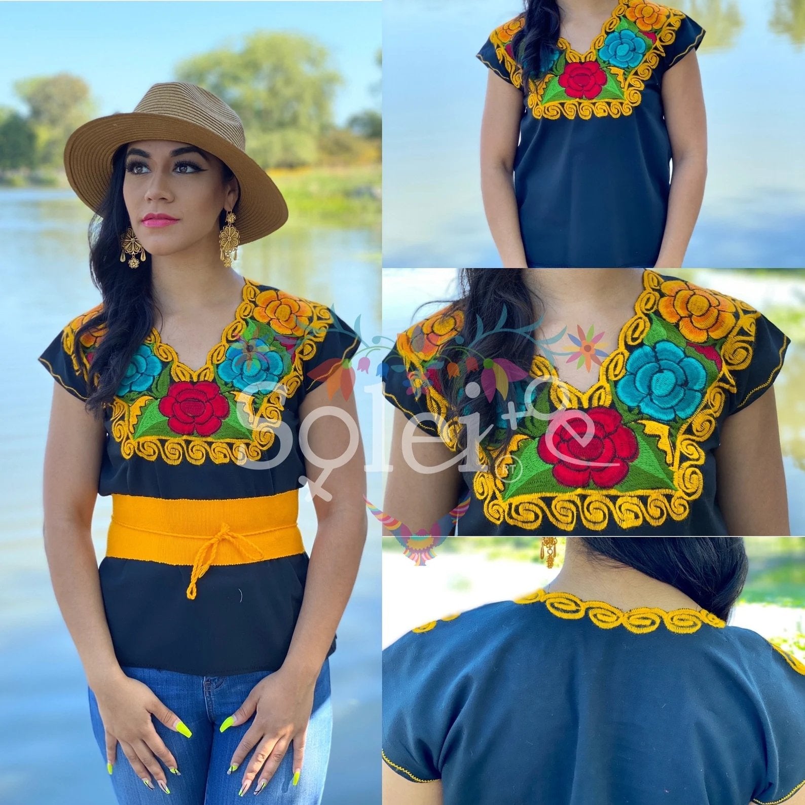 Mexican Embroidered Top with Decorated Collar. Blusa Zinacatan Floral - Solei Store