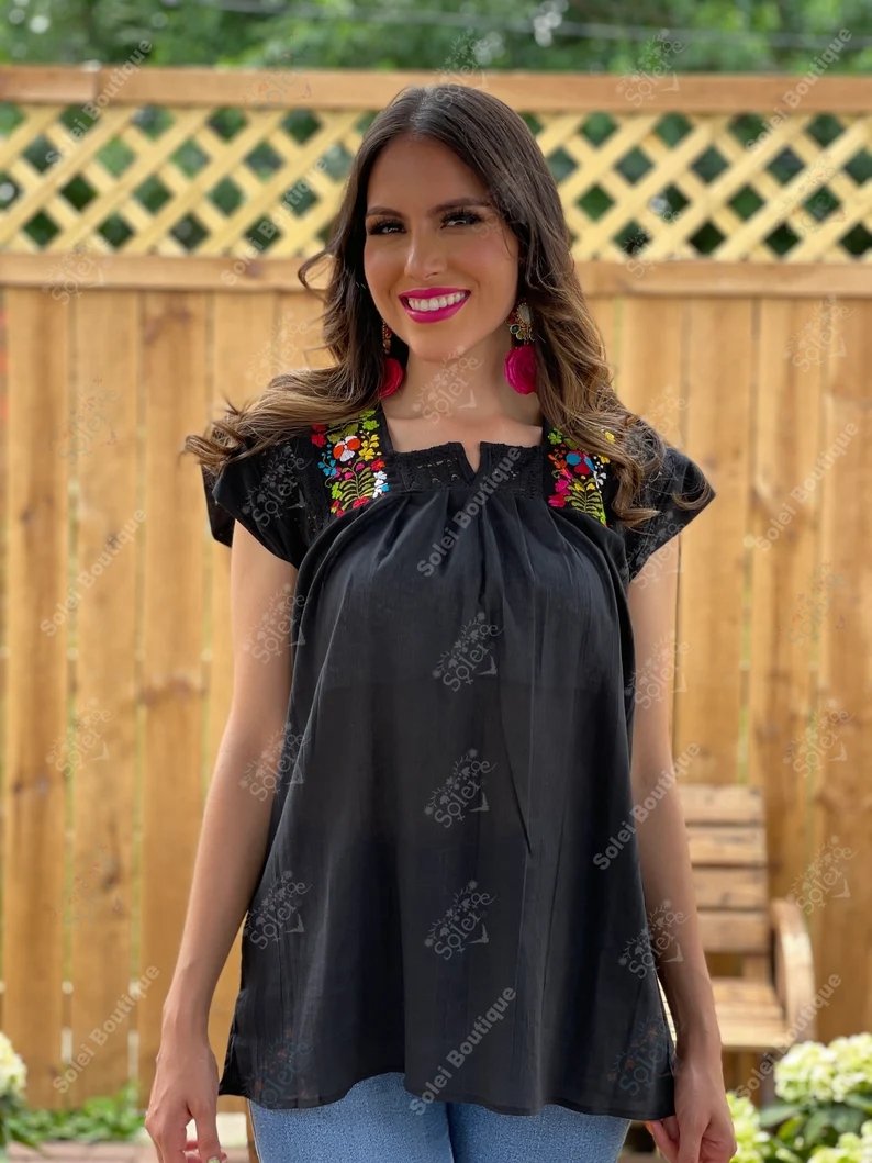 Mexican Embroidered Tunic blouse. Española Blouse - Solei Store
