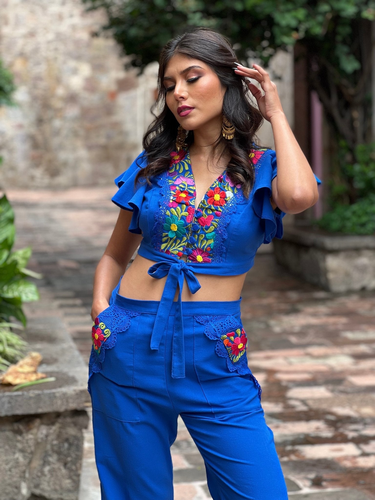 Mexican Embroidered Two Piece Jumpsuit. Selena Deluxe Jumpsuit - Solei Store