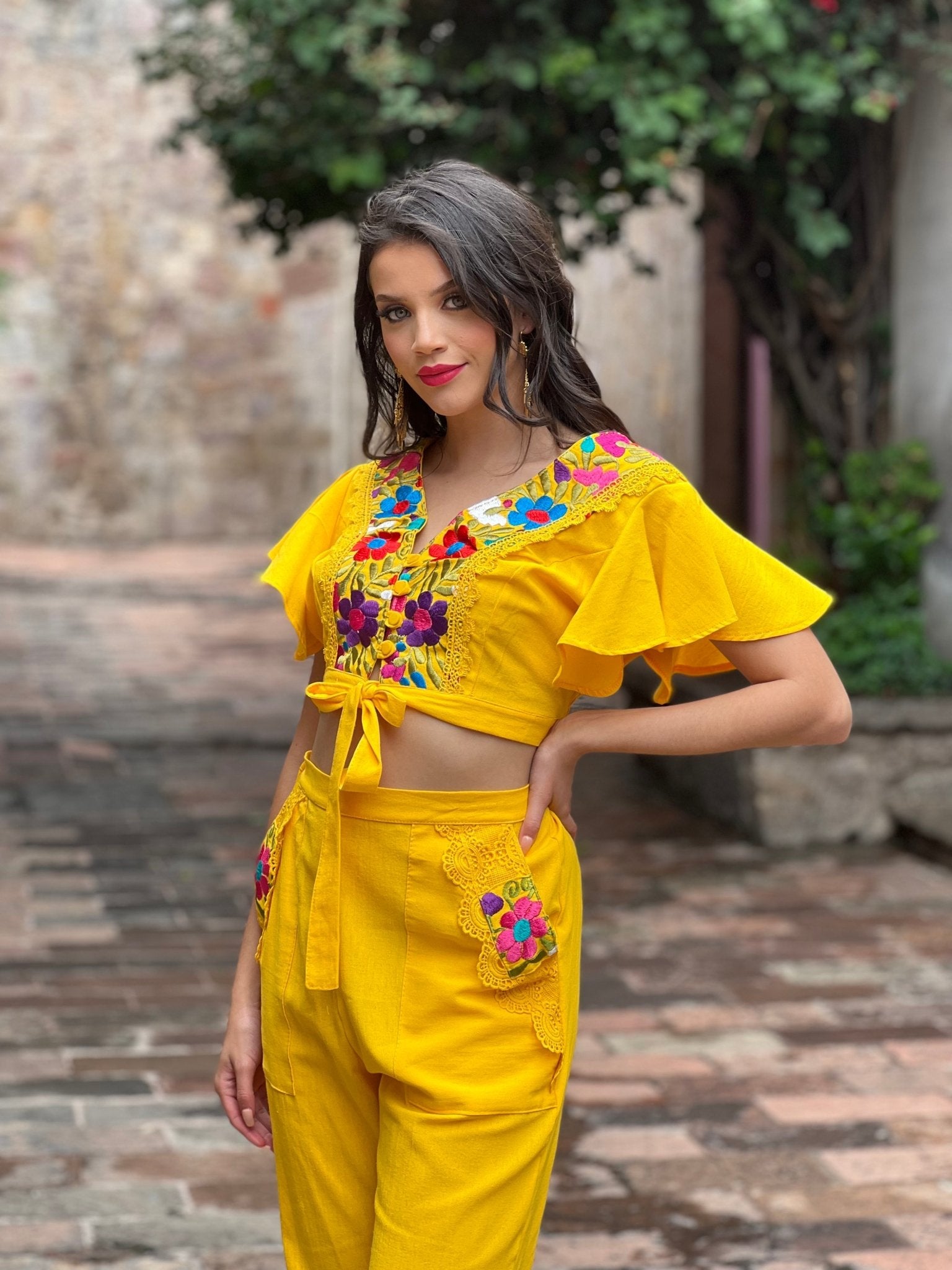 Mexican Embroidered Two Piece Jumpsuit. Selena Deluxe Jumpsuit - Solei Store