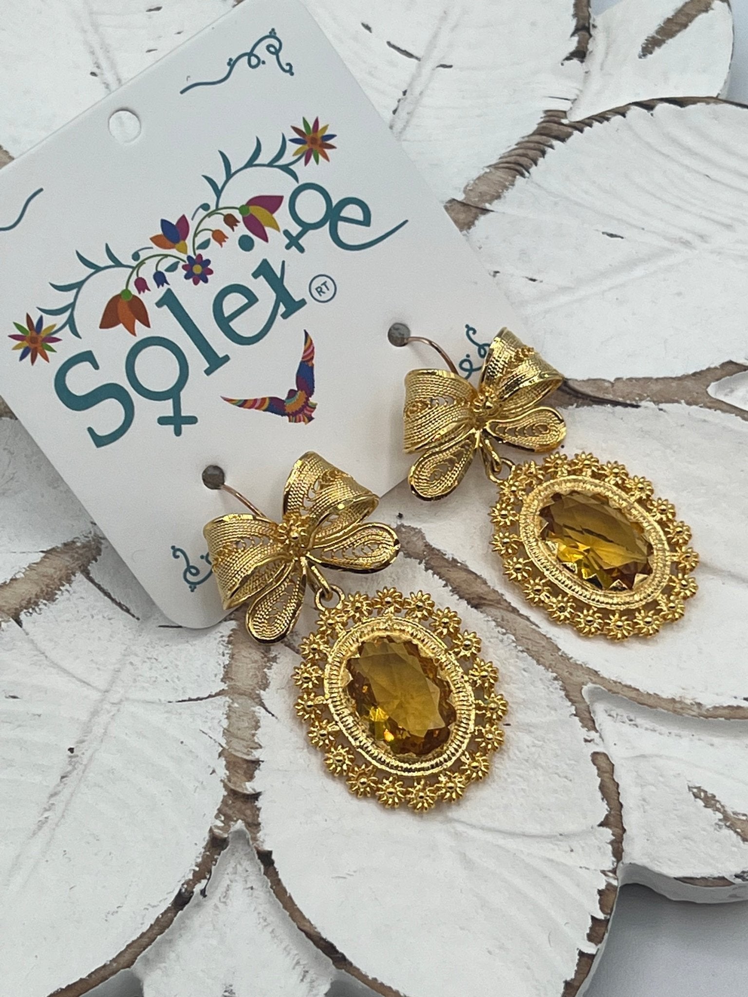 Mexican Filigree Earrings with Stones. Aretes Corbata. - Solei Store