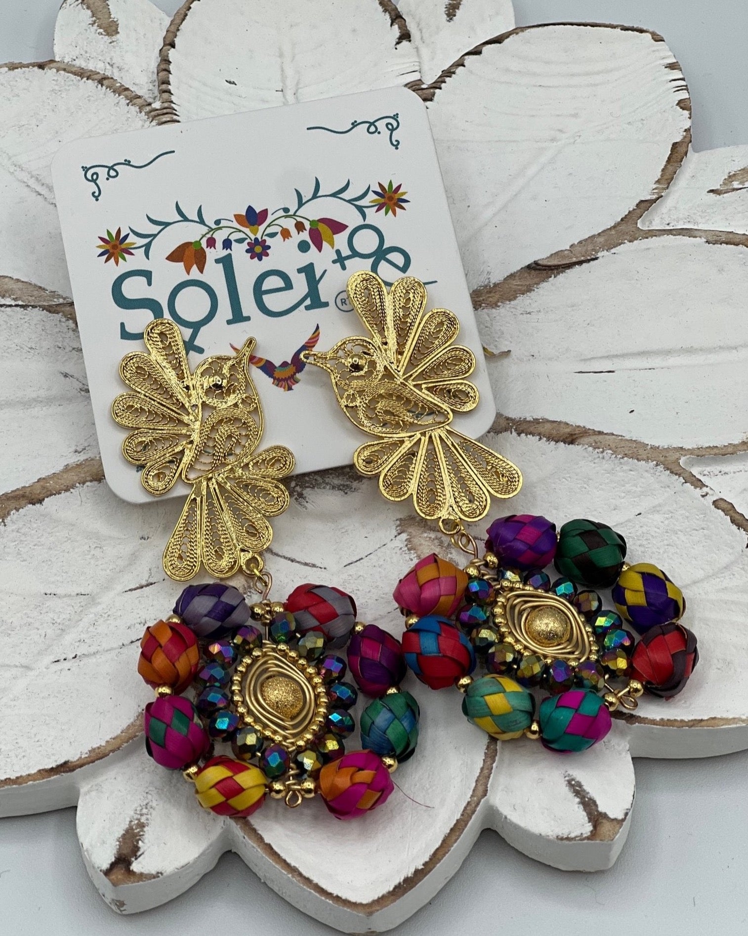 Mexican Filigree Hummingbird Earrings. Filigree Colibri Palma Earrings. - Solei Store