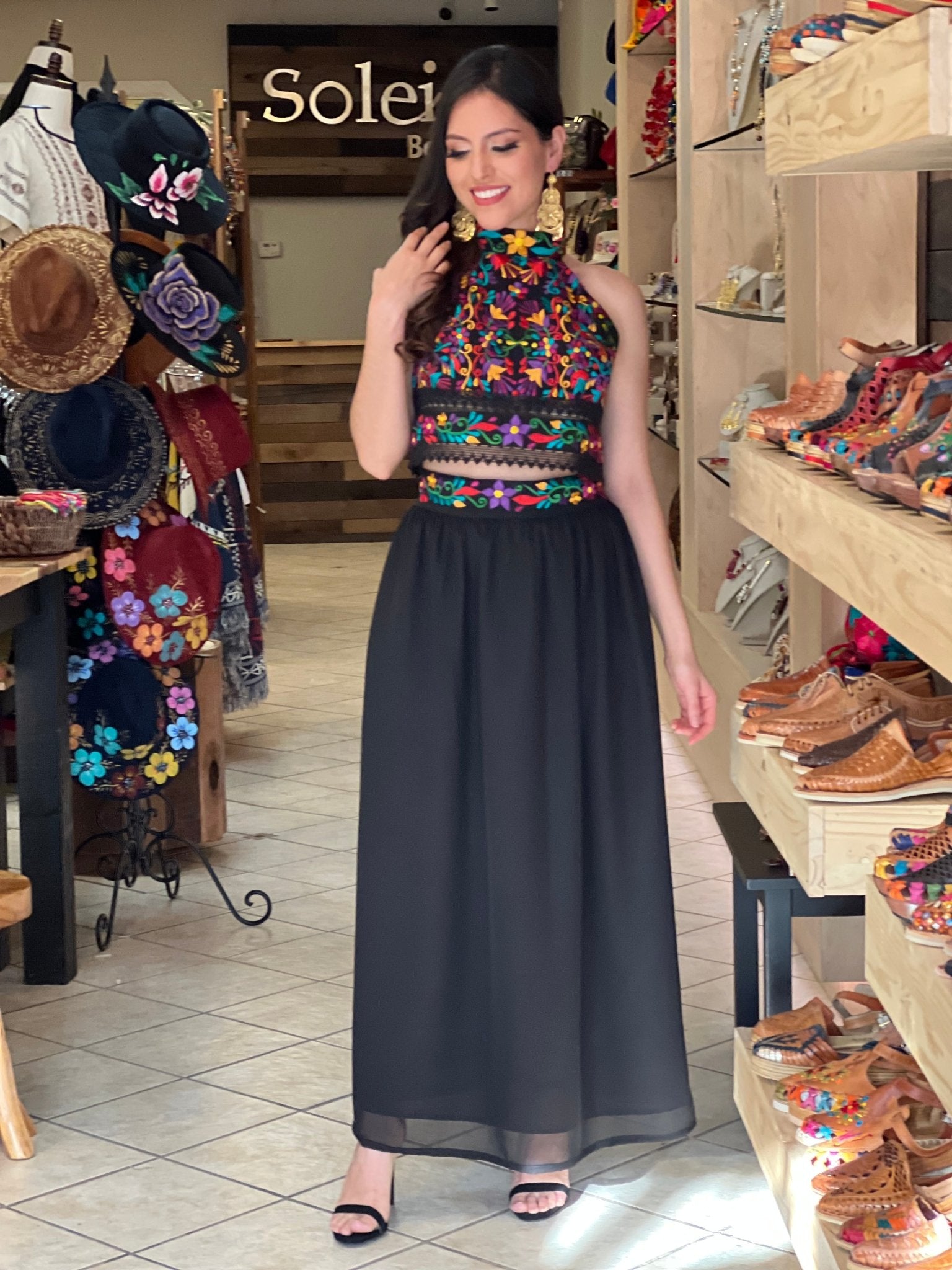Mexican Floral 2 Piece Dress. Floral Embroidered Dress. Tulum Dress. - Solei Store