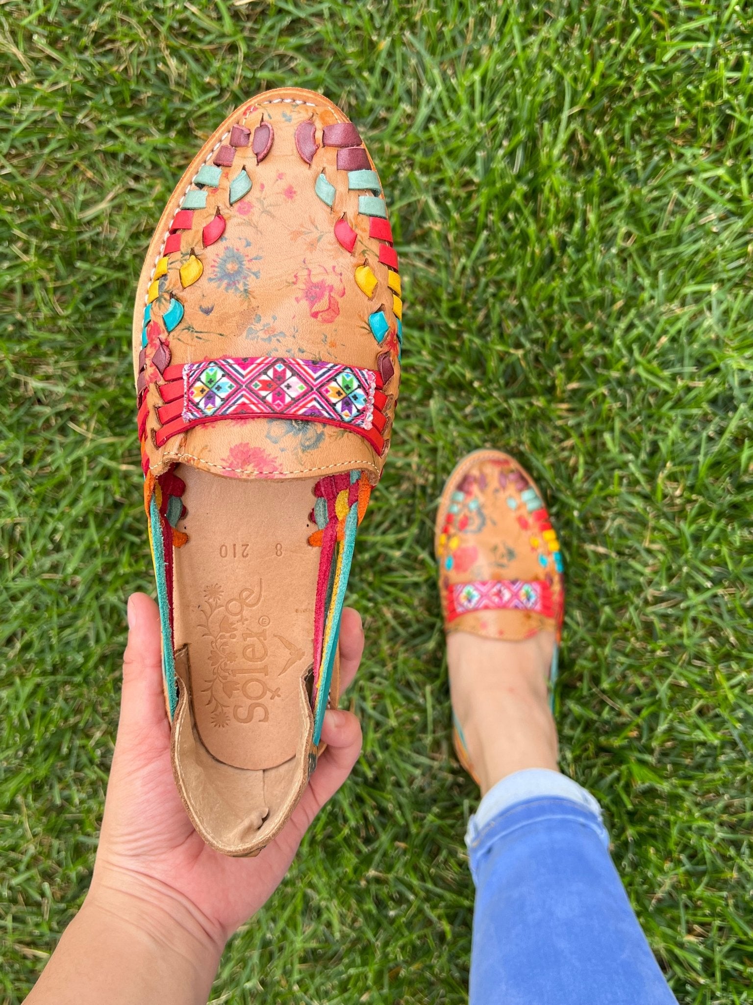 Mexican Floral Artisanal Leather Flats. Huaraches Floral Fino - Solei Store
