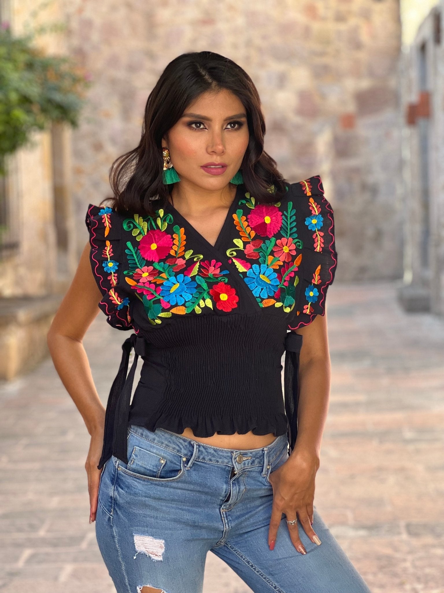 Mexican Floral Butterfly SleeveCrop Top. Mariana Crop Top - Solei Store