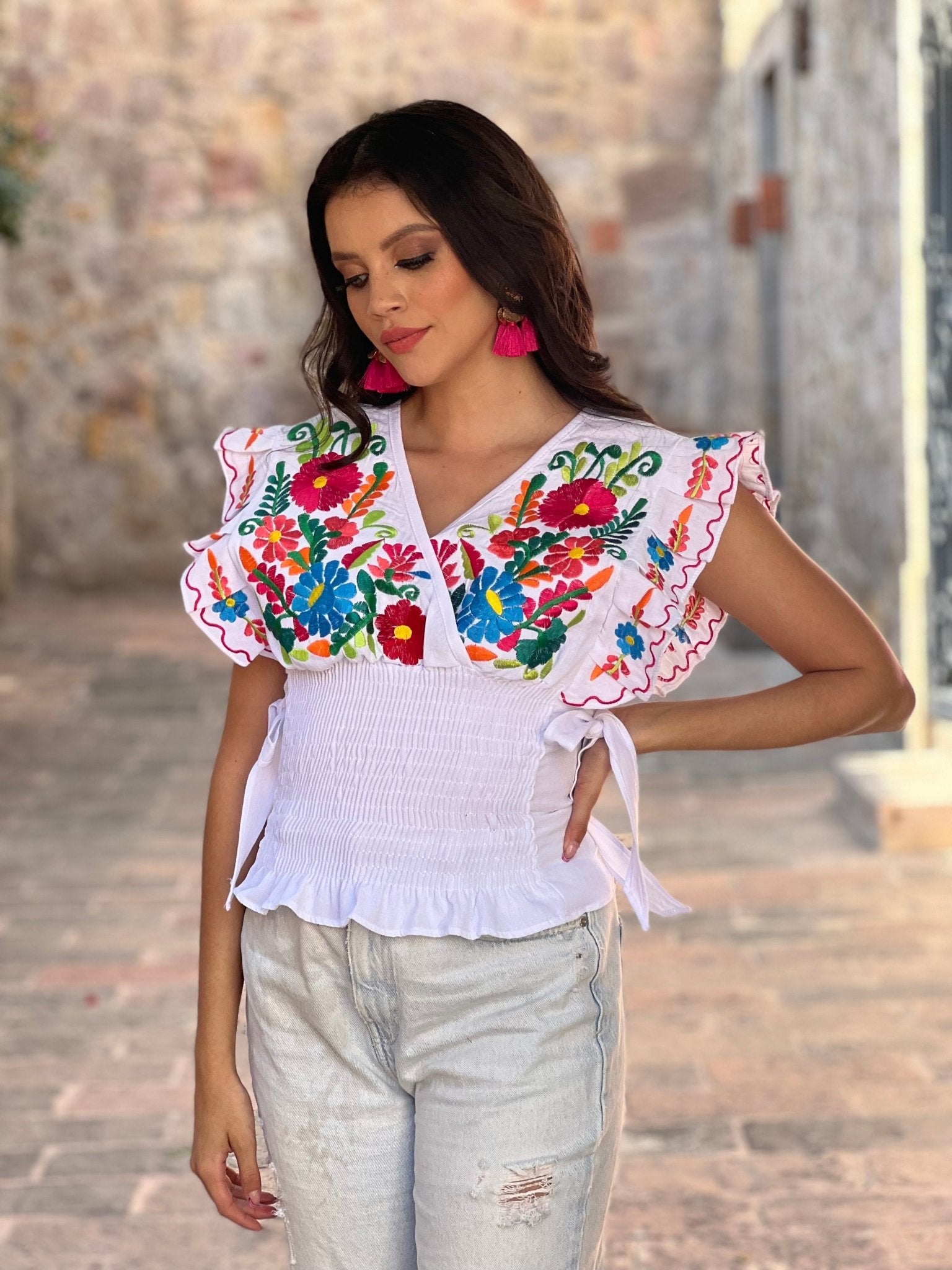 Mexican Floral Butterfly SleeveCrop Top. Mariana Crop Top - Solei Store
