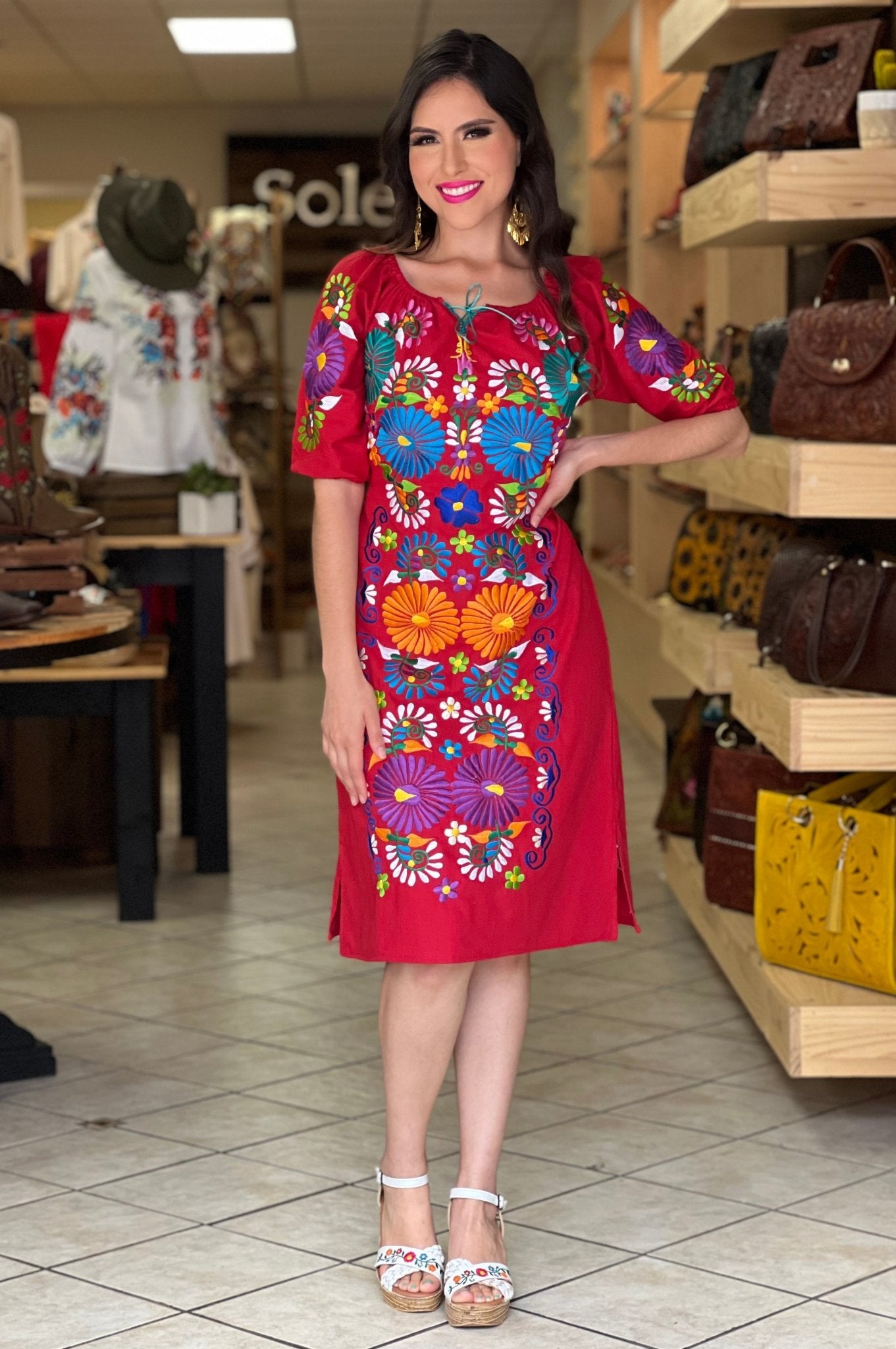Mexican Floral Dress. Beautiful Embroidered Dress. Andrea dress. - Solei Store