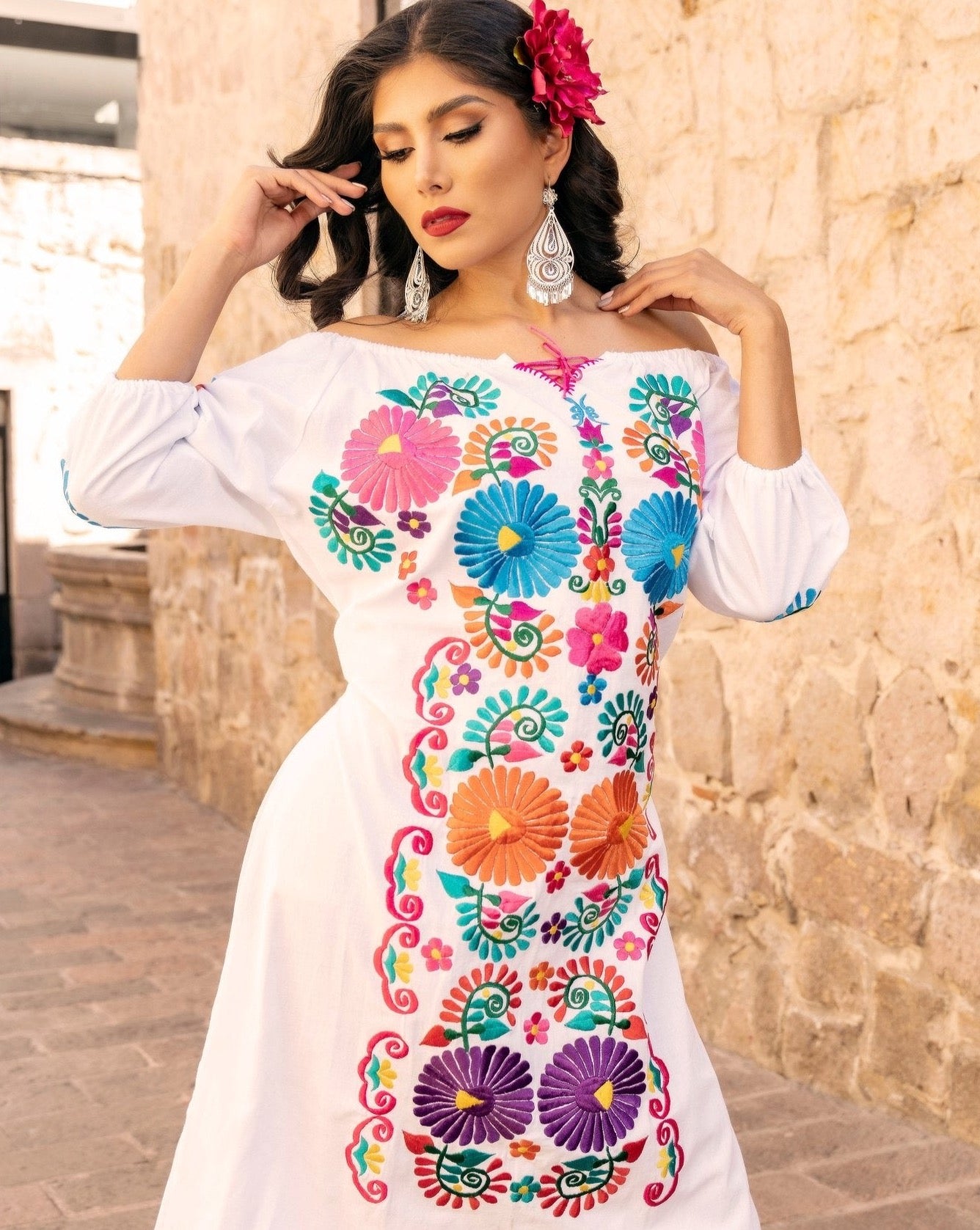 Mexican Floral Dress. Beautiful Embroidered Dress. Vestido Andrea. - Solei Store