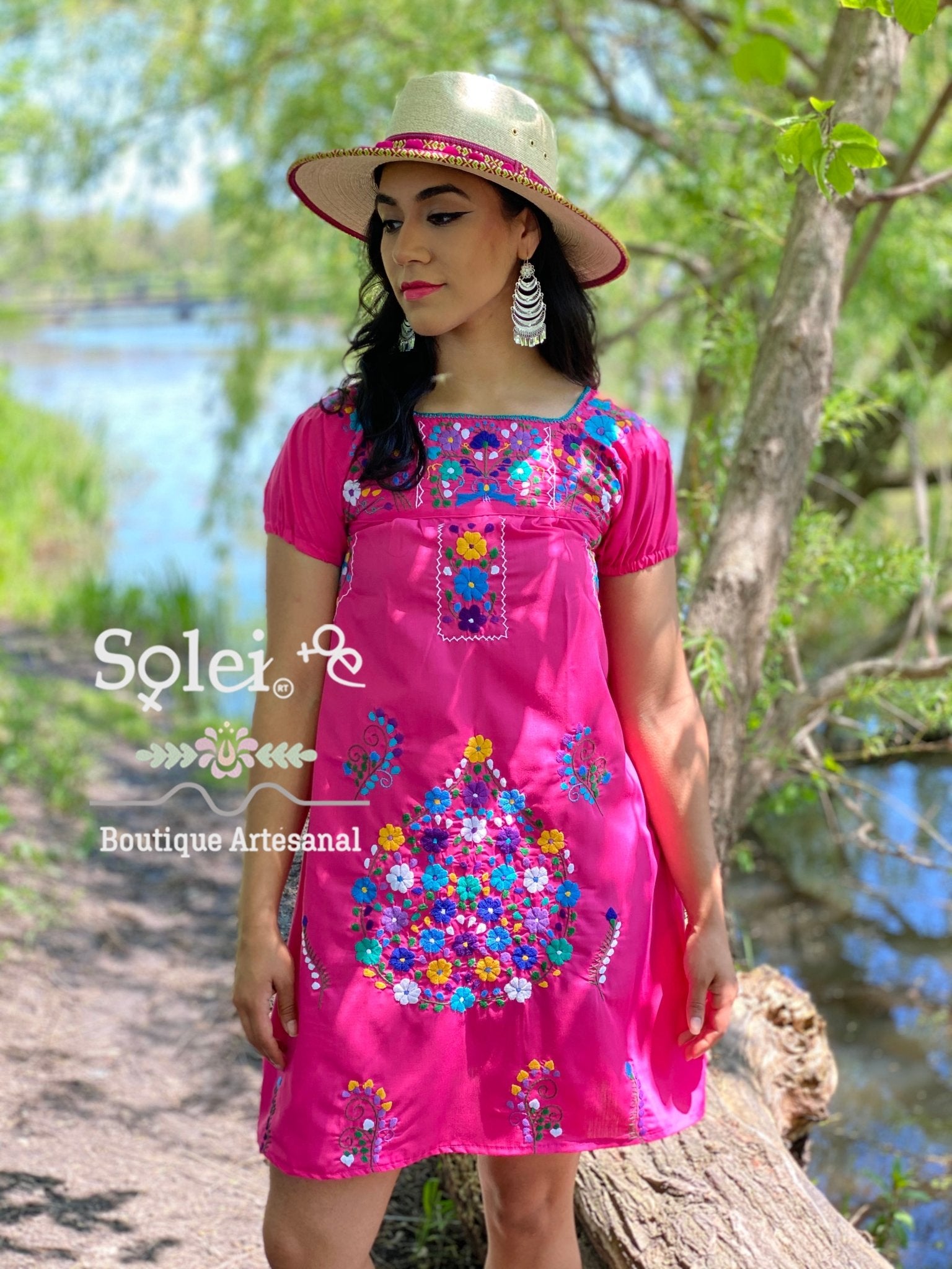 Mexican Floral Dress. Hand Embroidered Dress. Vestido Cassandra Sencillo - Solei Store