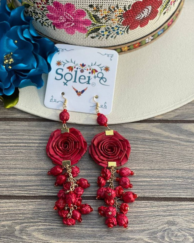 Mexican Floral Earrings. Artisanal Palm Leaf Earrings. Mexican Jewelry. Arete Flor Palma - Solei Store