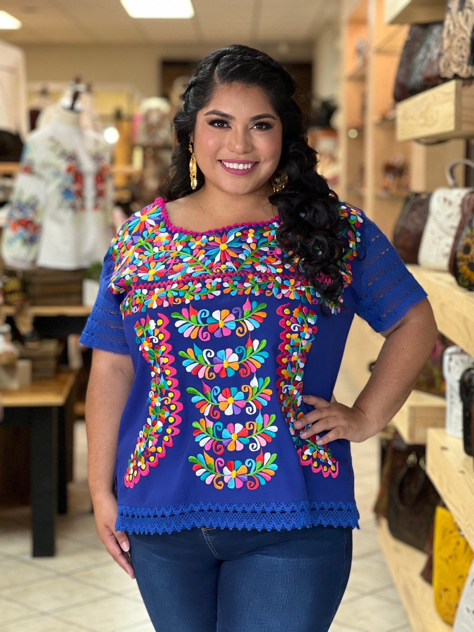 Mexican Floral Embroidered Blouse. Artisanal Mexican Blouse. Otomi Floral Blouse. - Solei Store