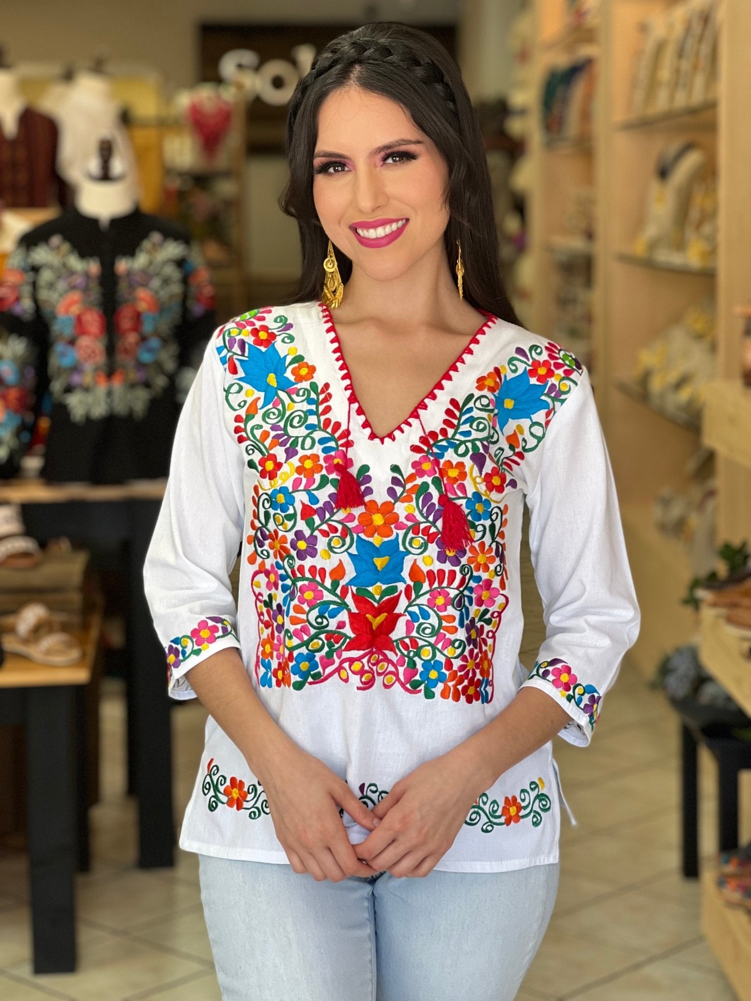 Mexican Floral Embroidered Blouse. Blusa Sara. - Solei Store