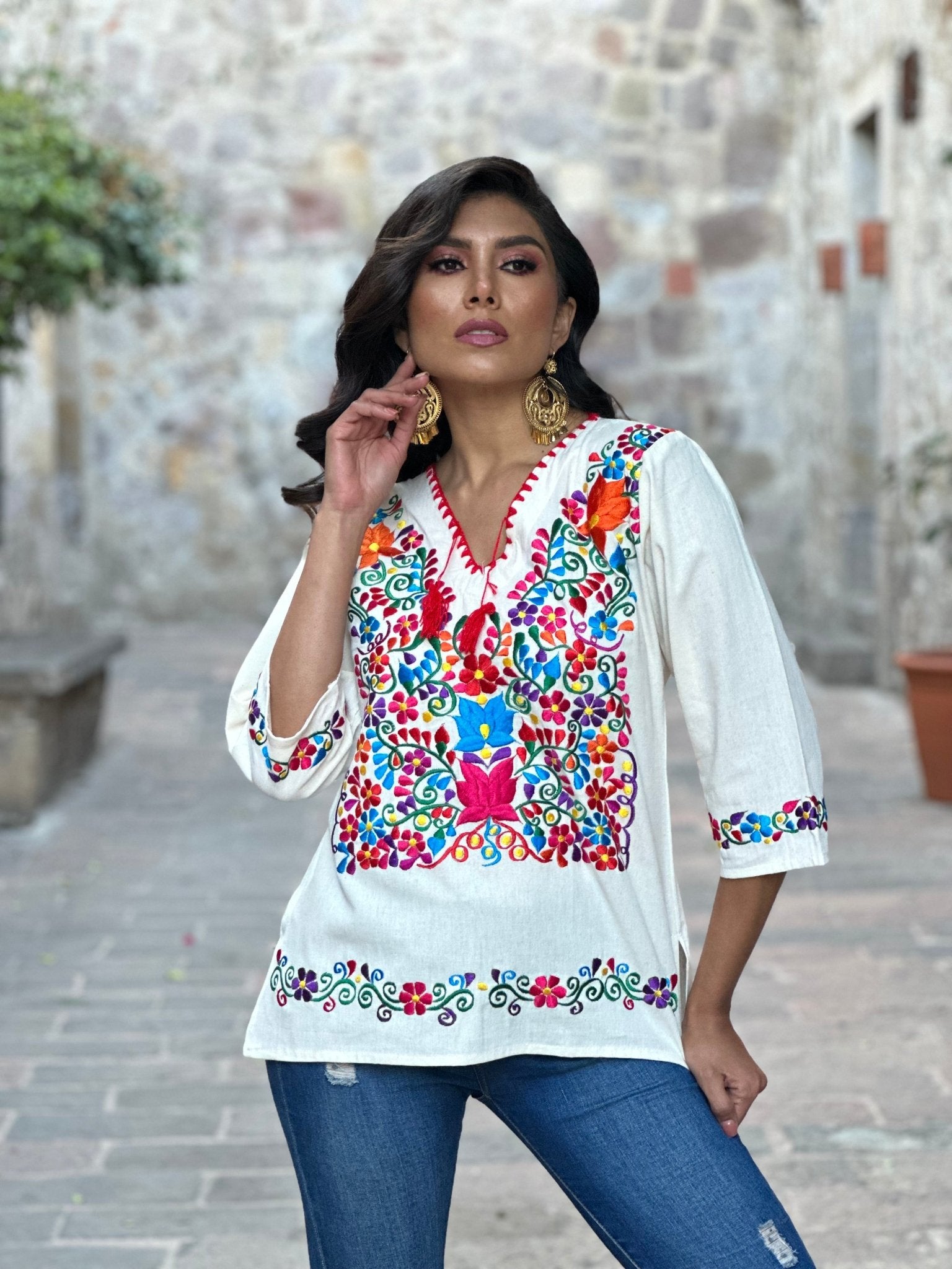 Mexican Floral Embroidered Blouse. Blusa Sara. - Solei Store