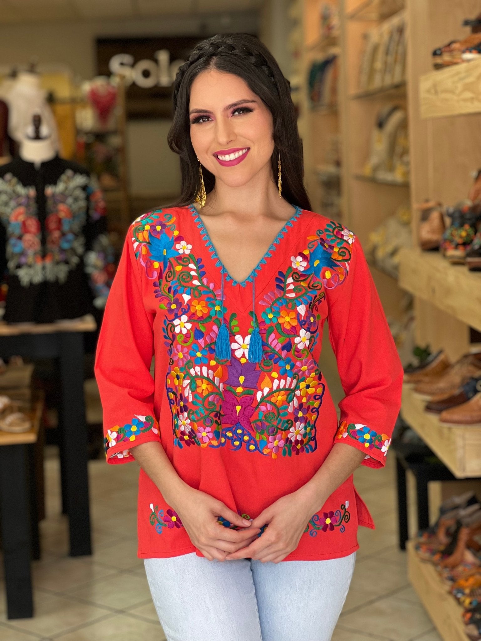 Mexican Floral Embroidered Blouse. Blusa Sara. - Solei Store