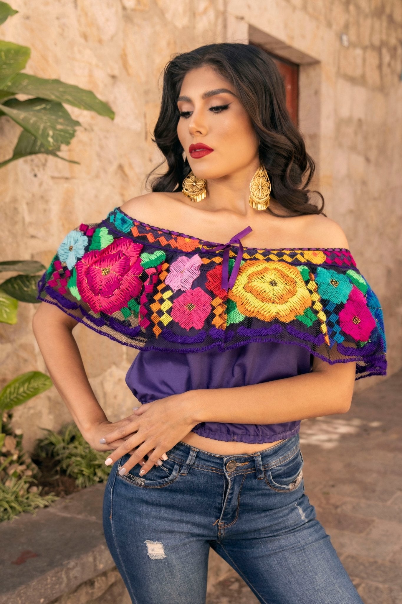 Mexican Floral Embroidered Crop Top. Crop Top Chiapaneco. - Solei Store
