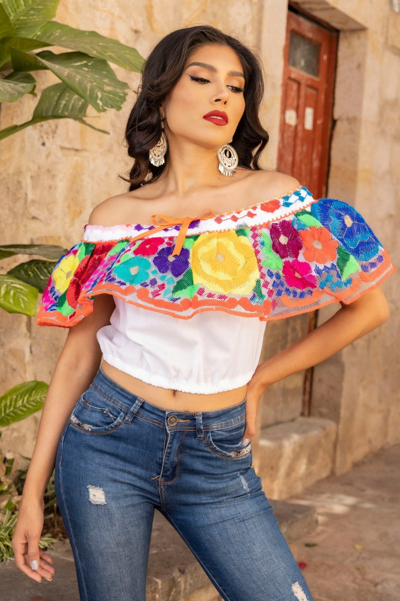 Mexican Floral Embroidered Crop Top. Crop Top Chiapaneco. - Solei Store