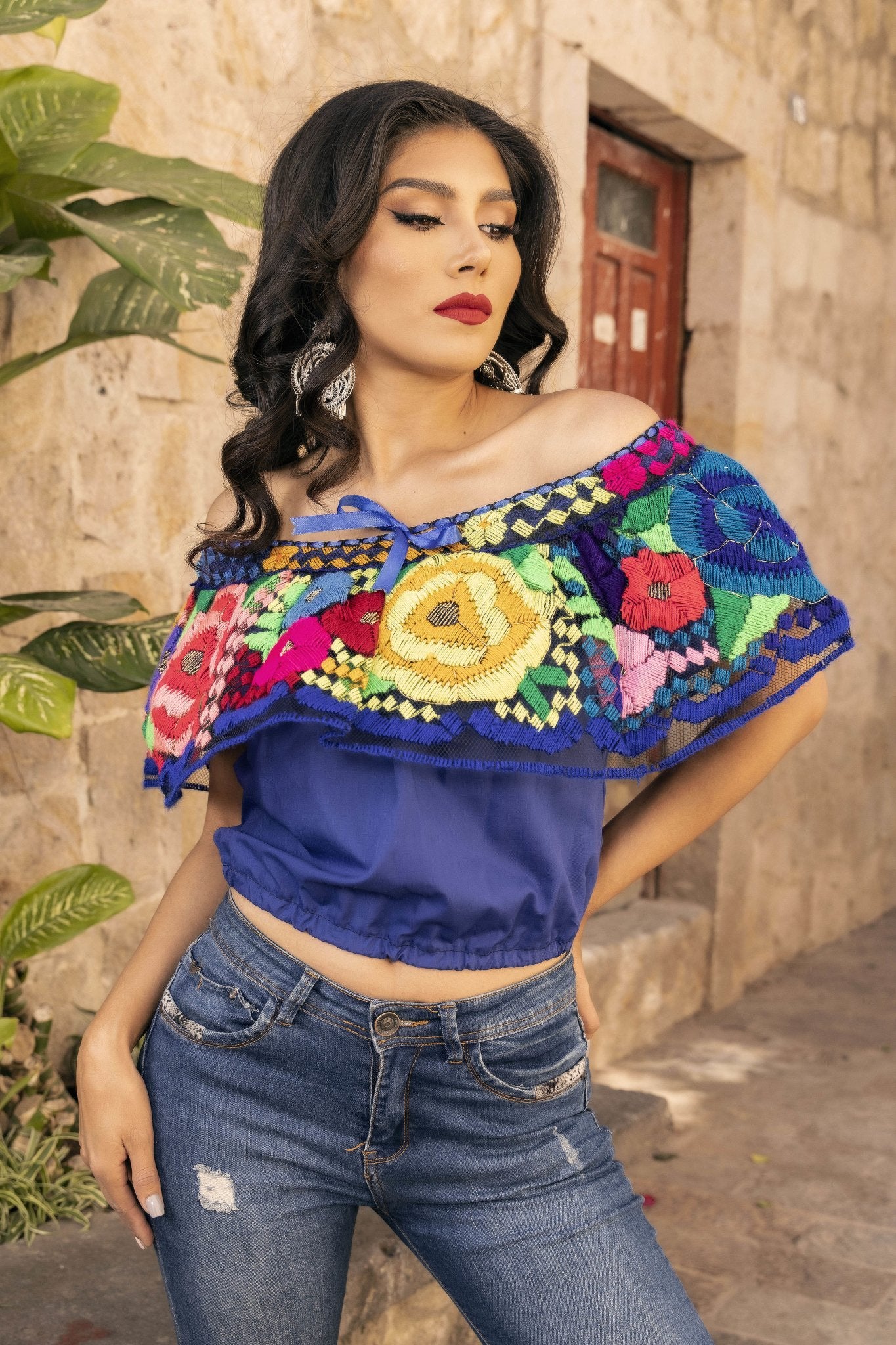 Mexican Floral Embroidered Crop Top. Crop Top Chiapaneco. - Solei Store