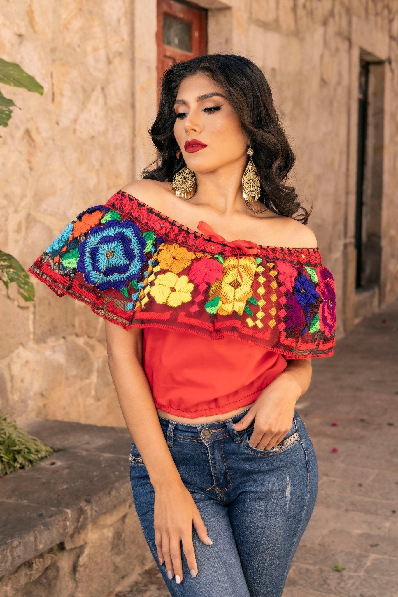 Mexican Floral Embroidered Crop Top. Crop Top Chiapaneco. - Solei Store