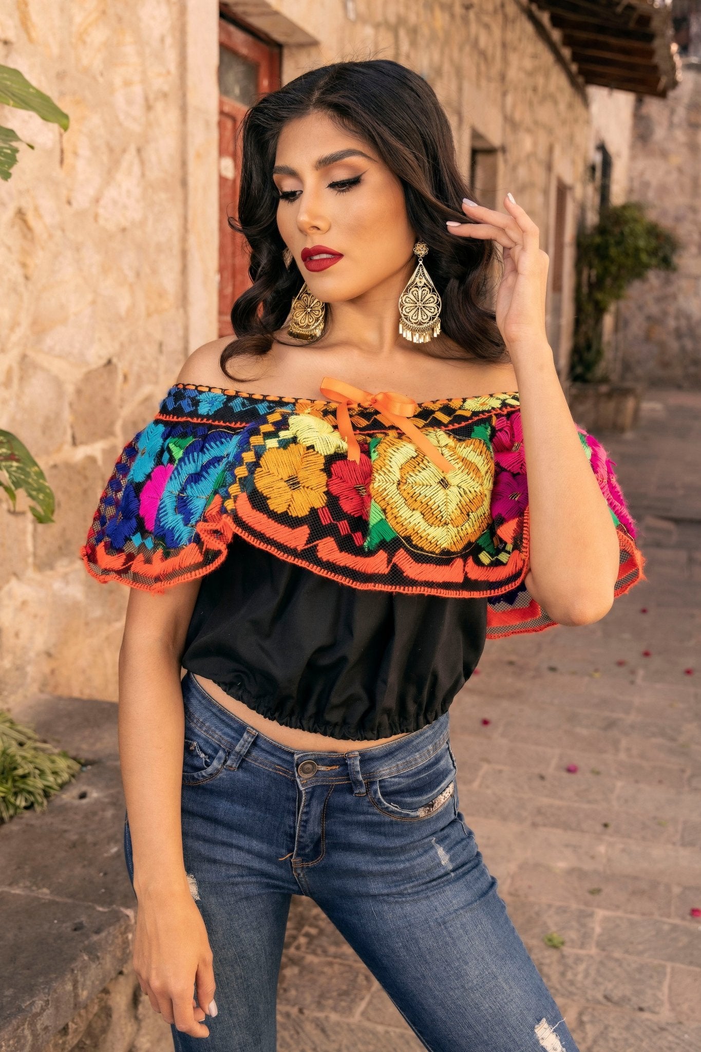 Mexican Floral Embroidered Crop Top. Crop Top Chiapaneco. - Solei Store