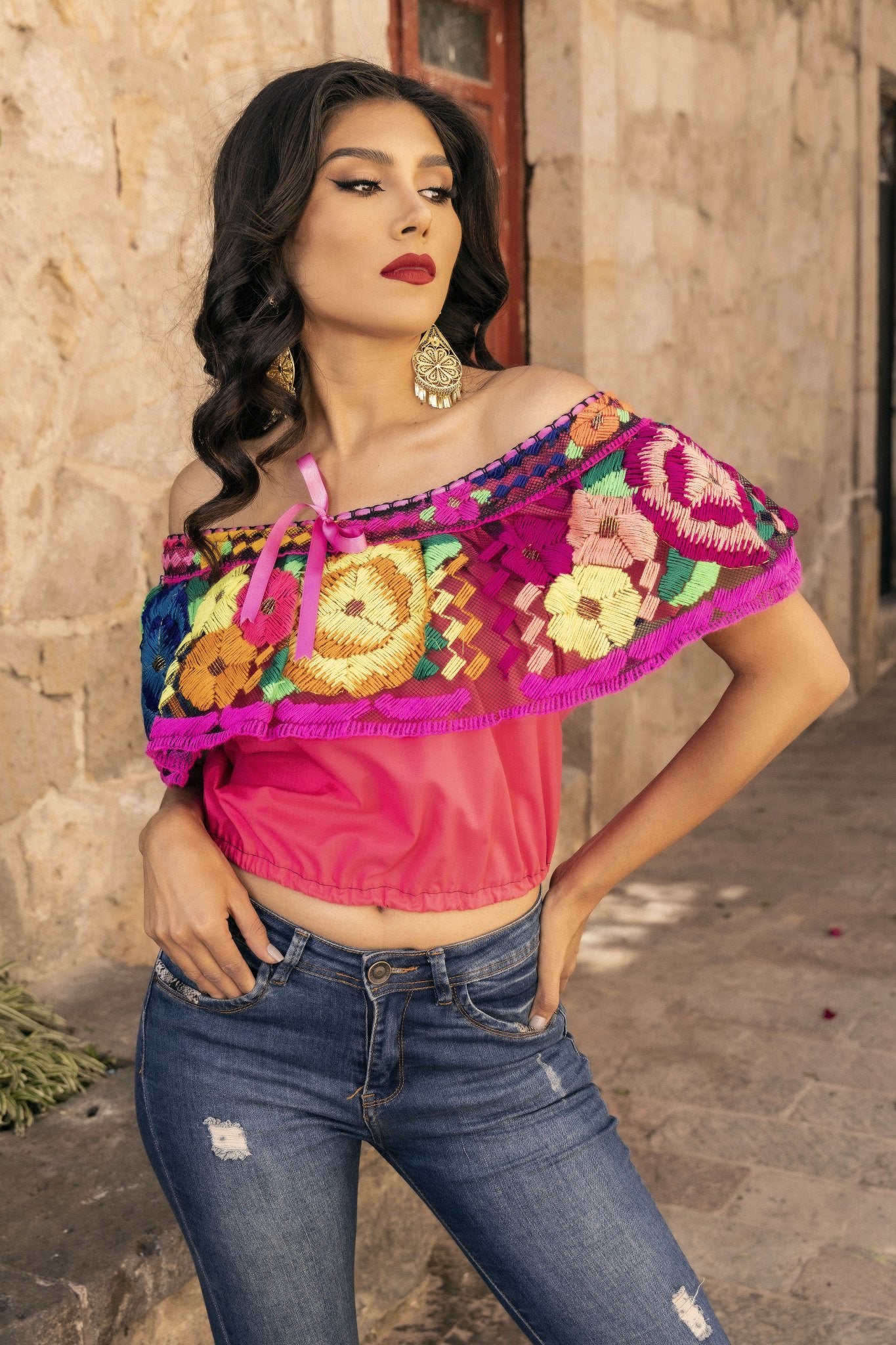 Mexican Floral Embroidered Crop Top. Crop Top Chiapaneco. - Solei Store