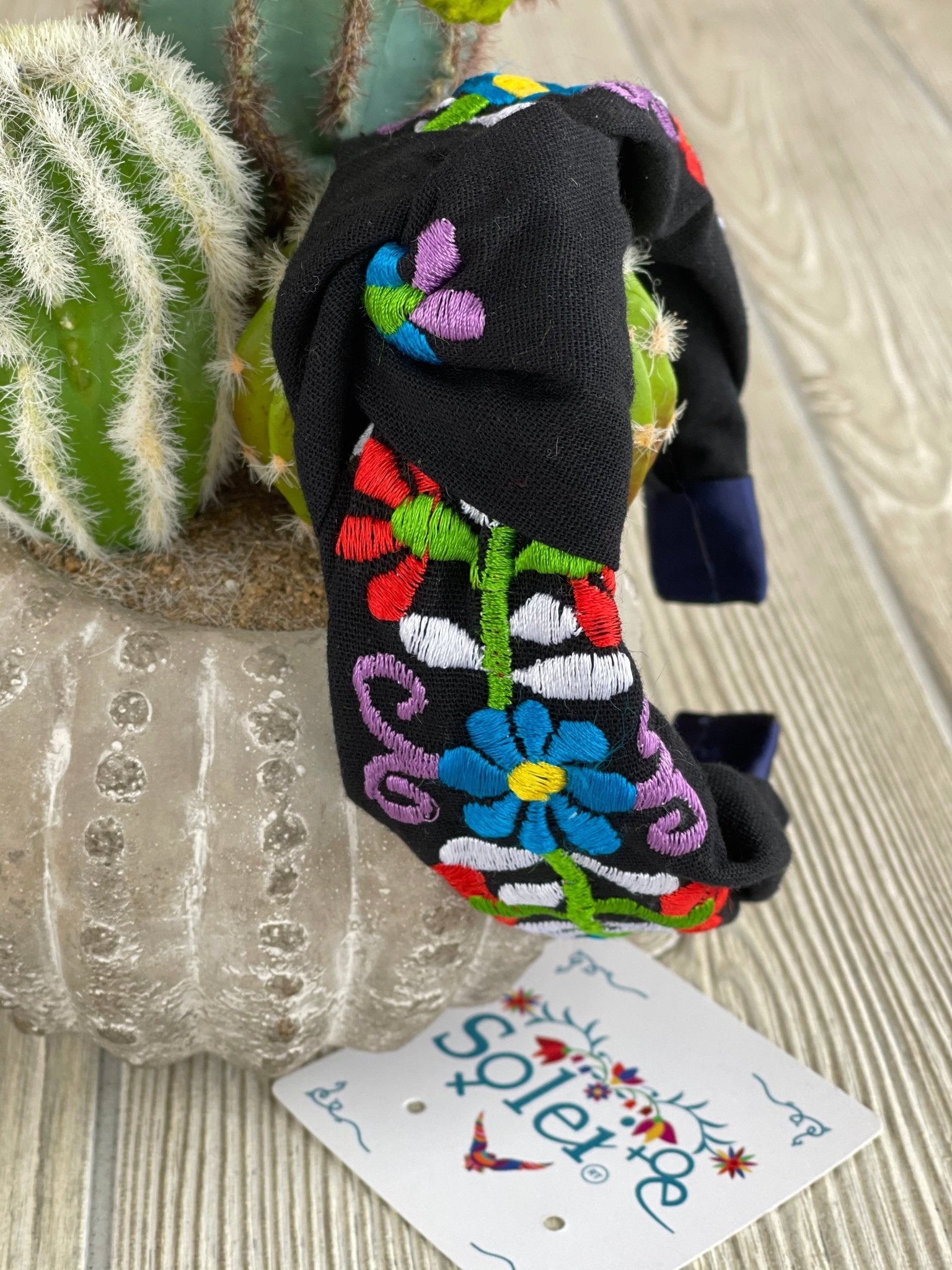 Mexican Floral Embroidered Knotted Headband - Solei Store