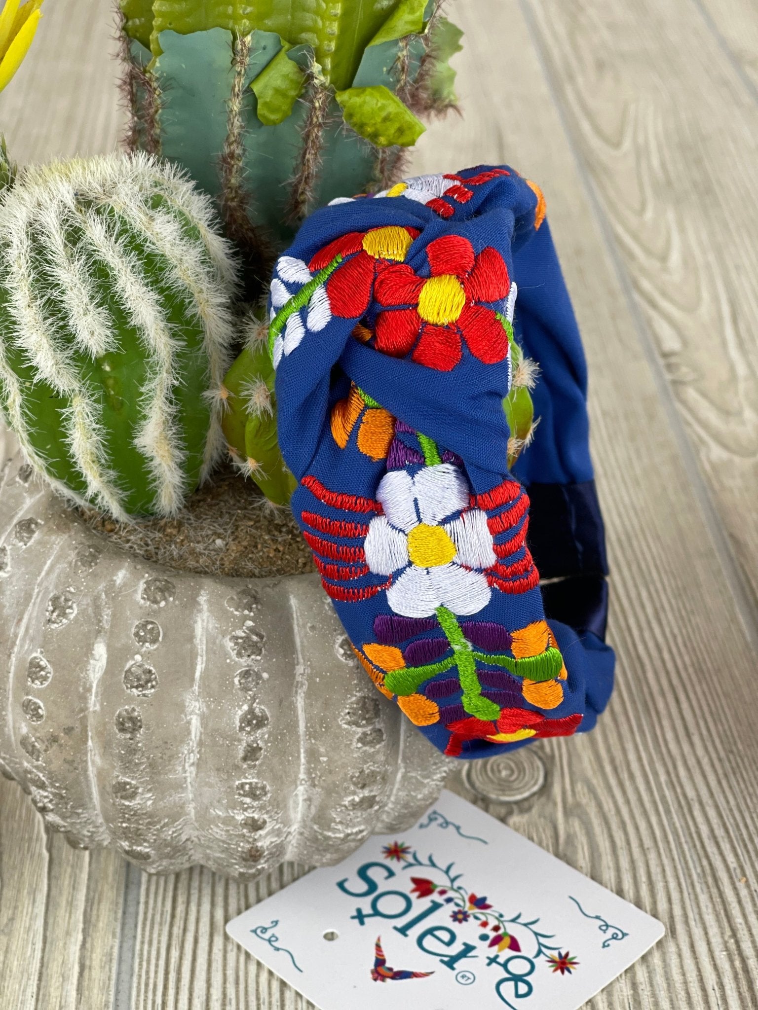 Mexican Floral Embroidered Knotted Headband - Solei Store