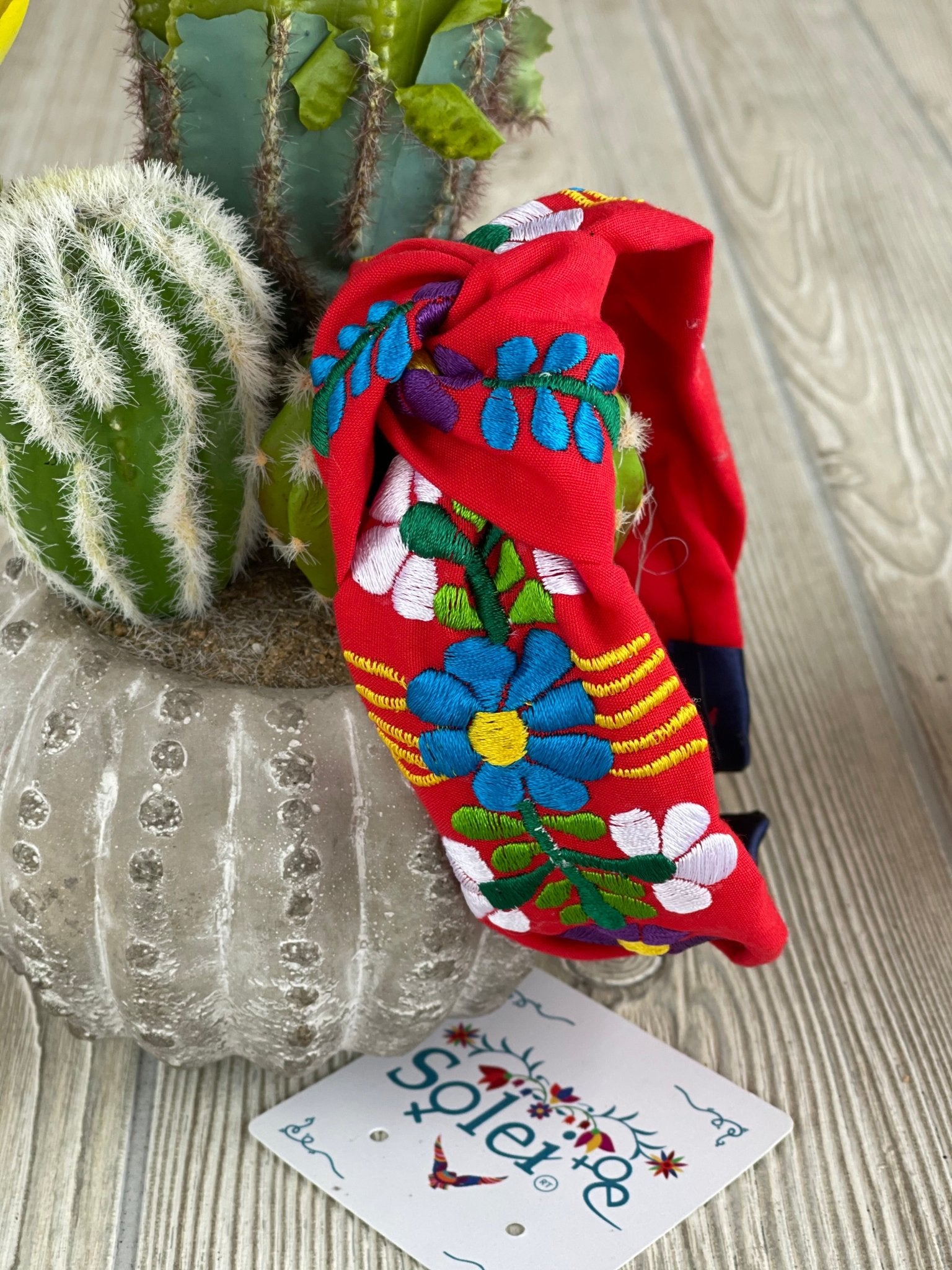 Mexican Floral Embroidered Knotted Headband - Solei Store