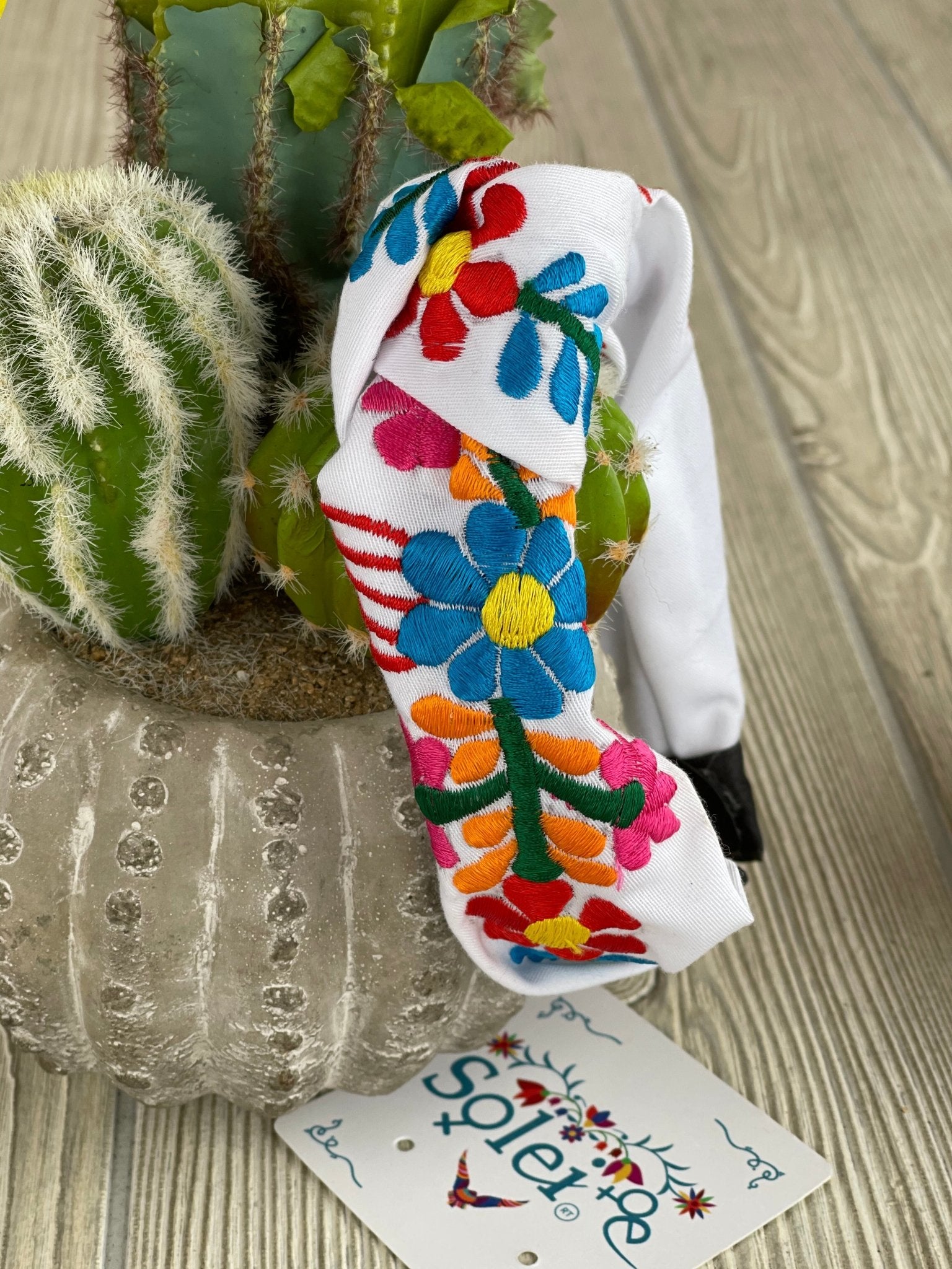 Mexican Floral Embroidered Knotted Headband - Solei Store