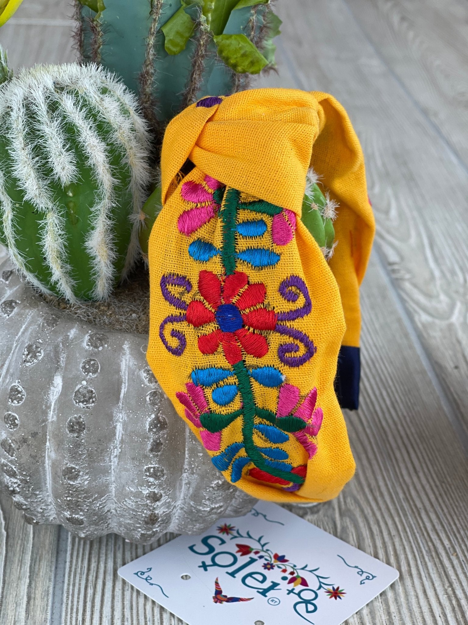 Mexican Floral Embroidered Knotted Headband - Solei Store