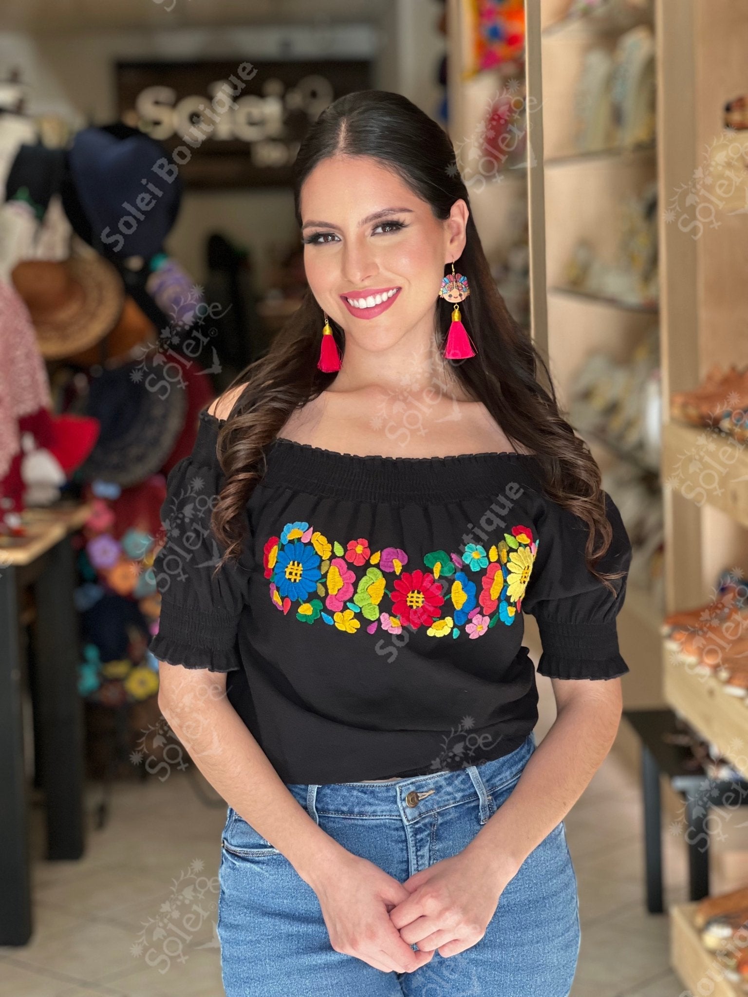 Mexican Floral Hand Embroidered Blouse. Sasha Blouse - Solei Store