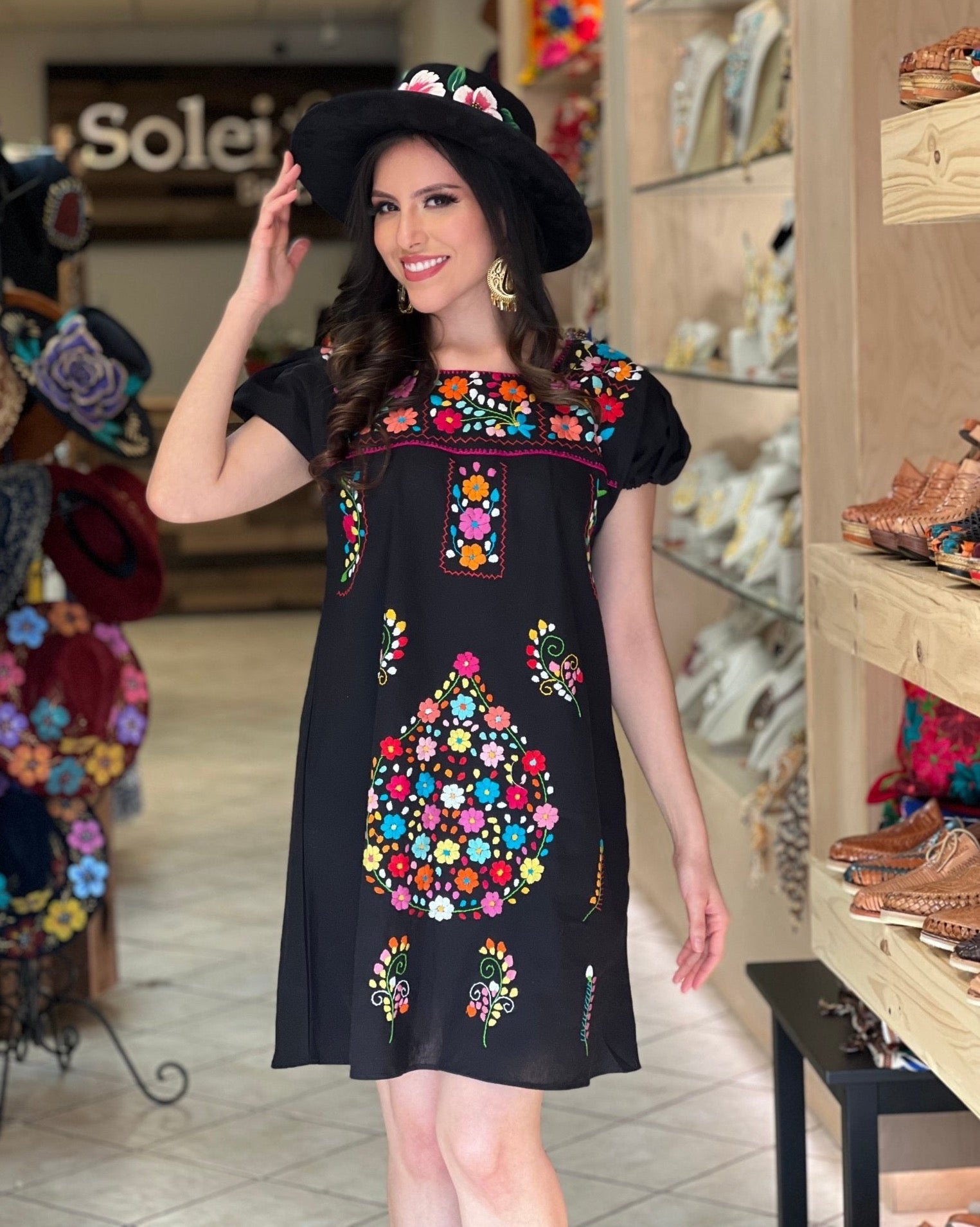 Mexican Floral Hand Embroidered Dress. Casandra Dress. - Solei Store