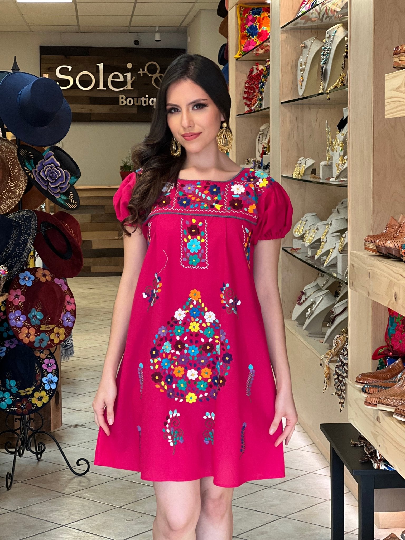 Mexican Floral Hand Embroidered Dress. Casandra Dress. - Solei Store