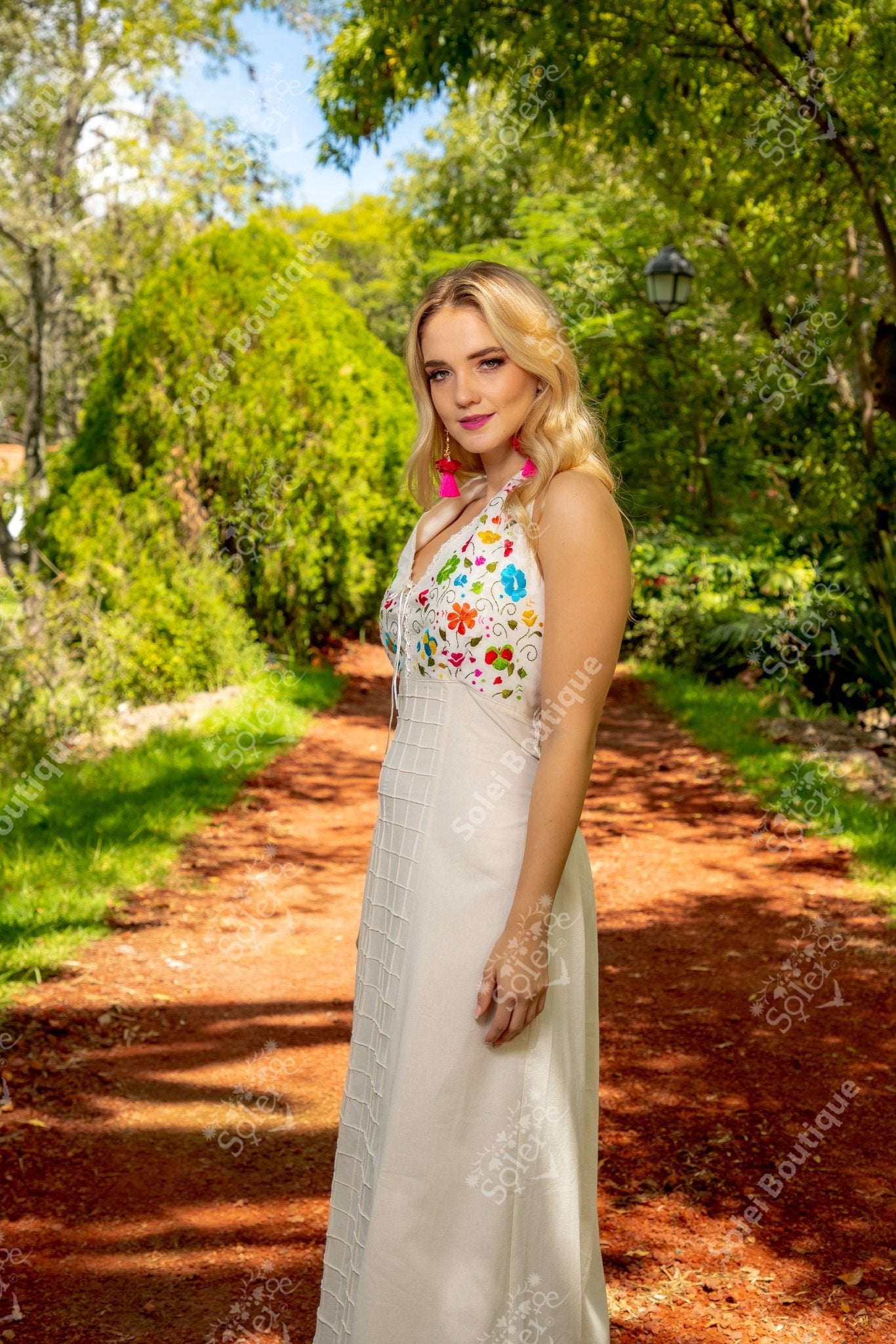 Mexican Floral Hand Embroidered Halter Dress. Cristy dress. - Solei Store