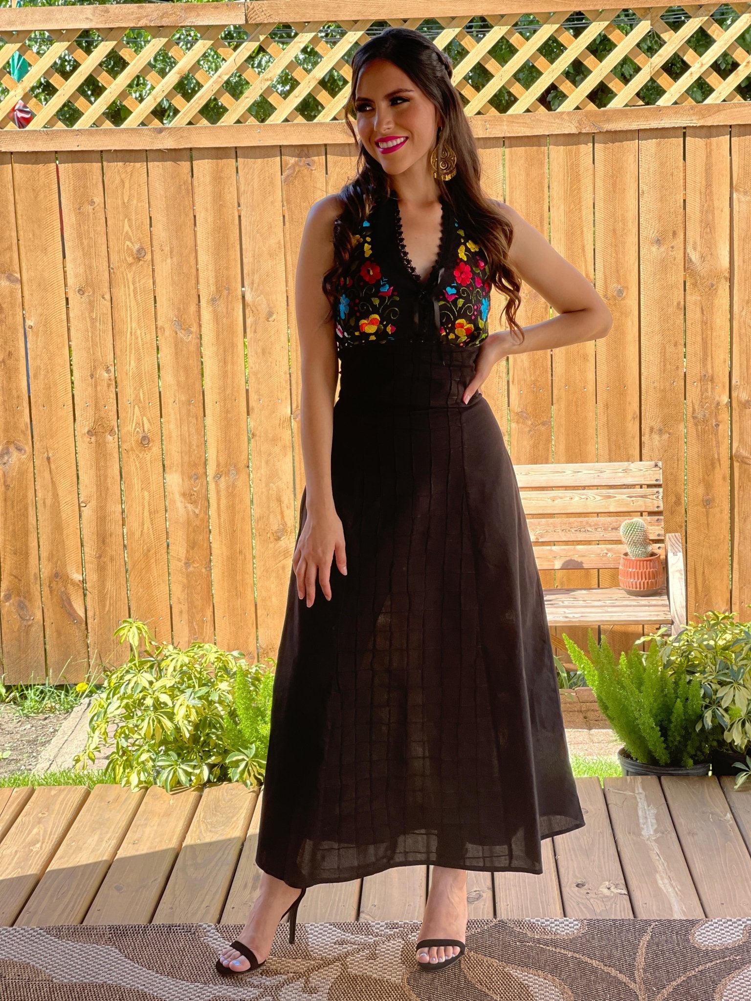 Mexican Floral Hand Embroidered Halter Dress. Vestido Cristy. - Solei Store