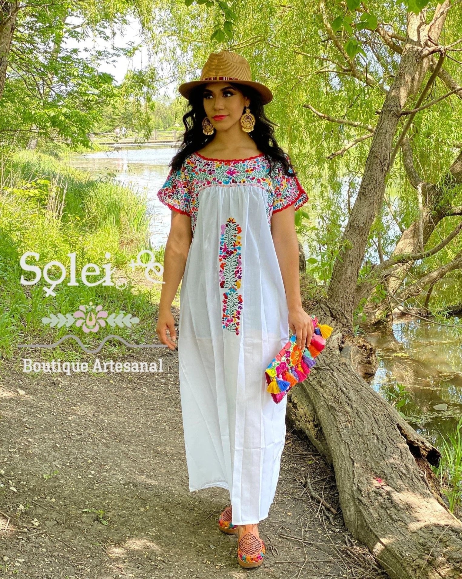 Mexican Floral Hand Embroidered Maxi Dress. San Antonino Dress - Solei Store